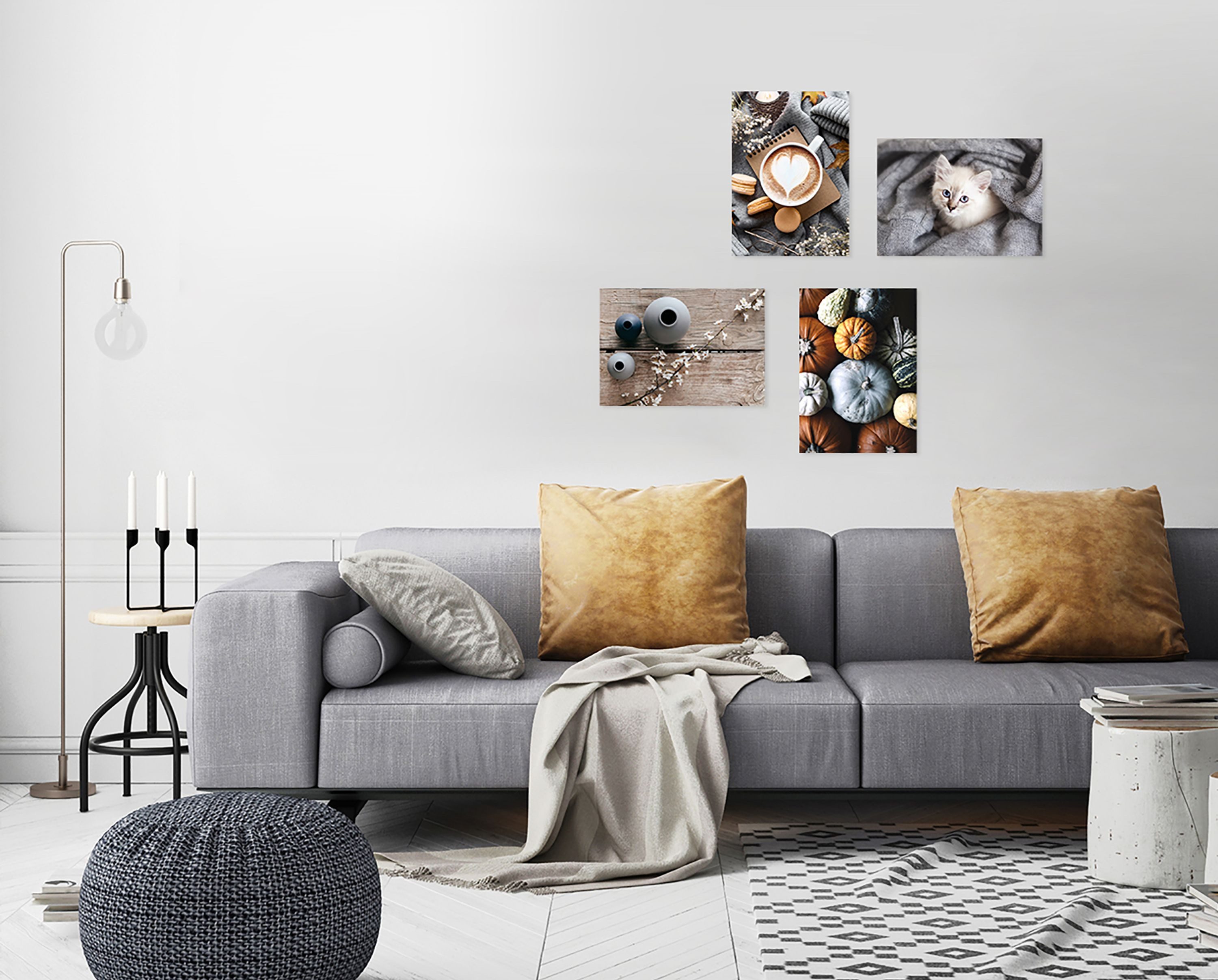 artissimo Deco-Panel Bild 20x30 cm Hochformat / Wandbild klein Küche / cozy modern boho, Küchenbild: Kaffee mit Herz in Grau Beige