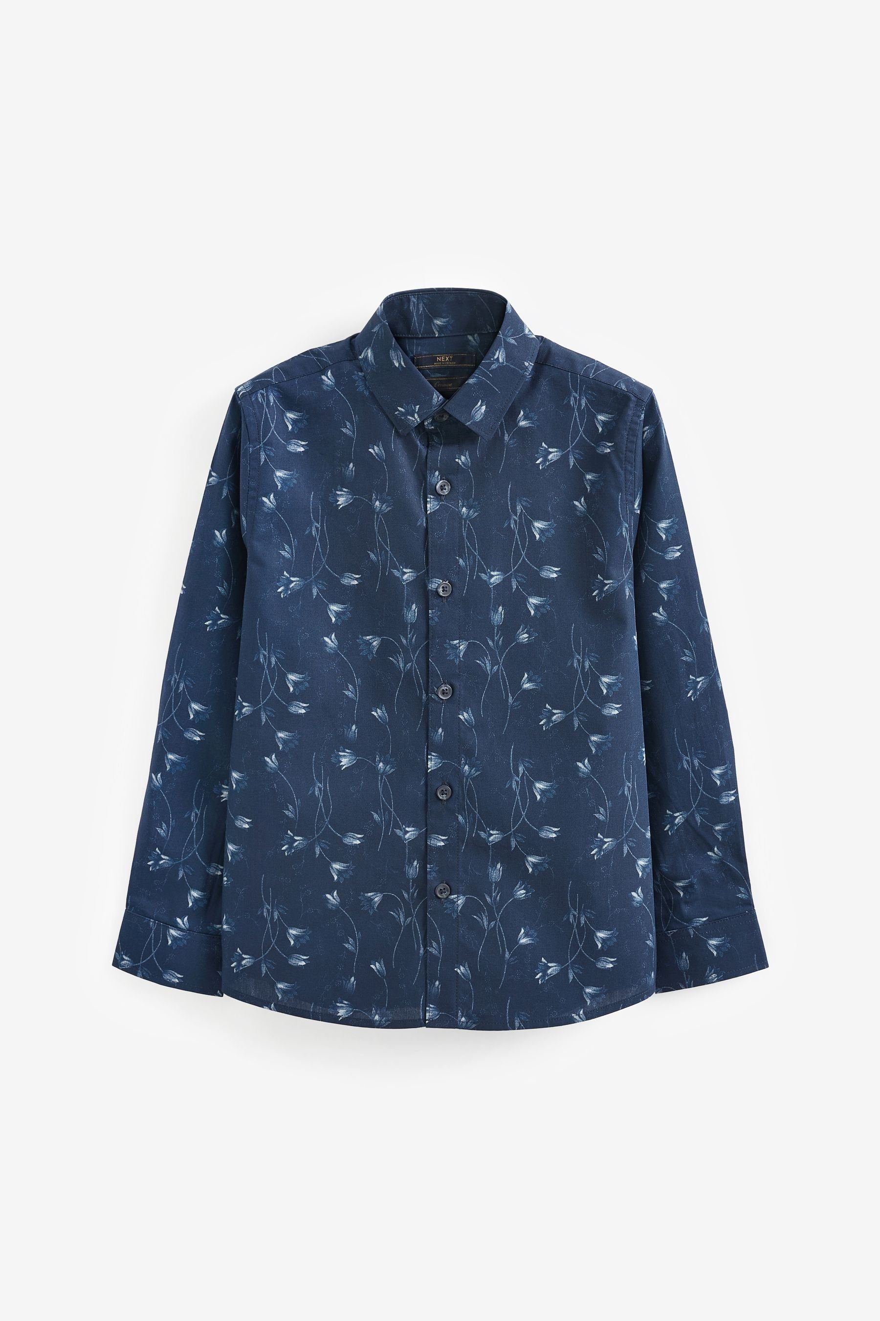 Navy Langarmhemd elegantem Langarmhemd mit Blue Print Next (1-tlg)