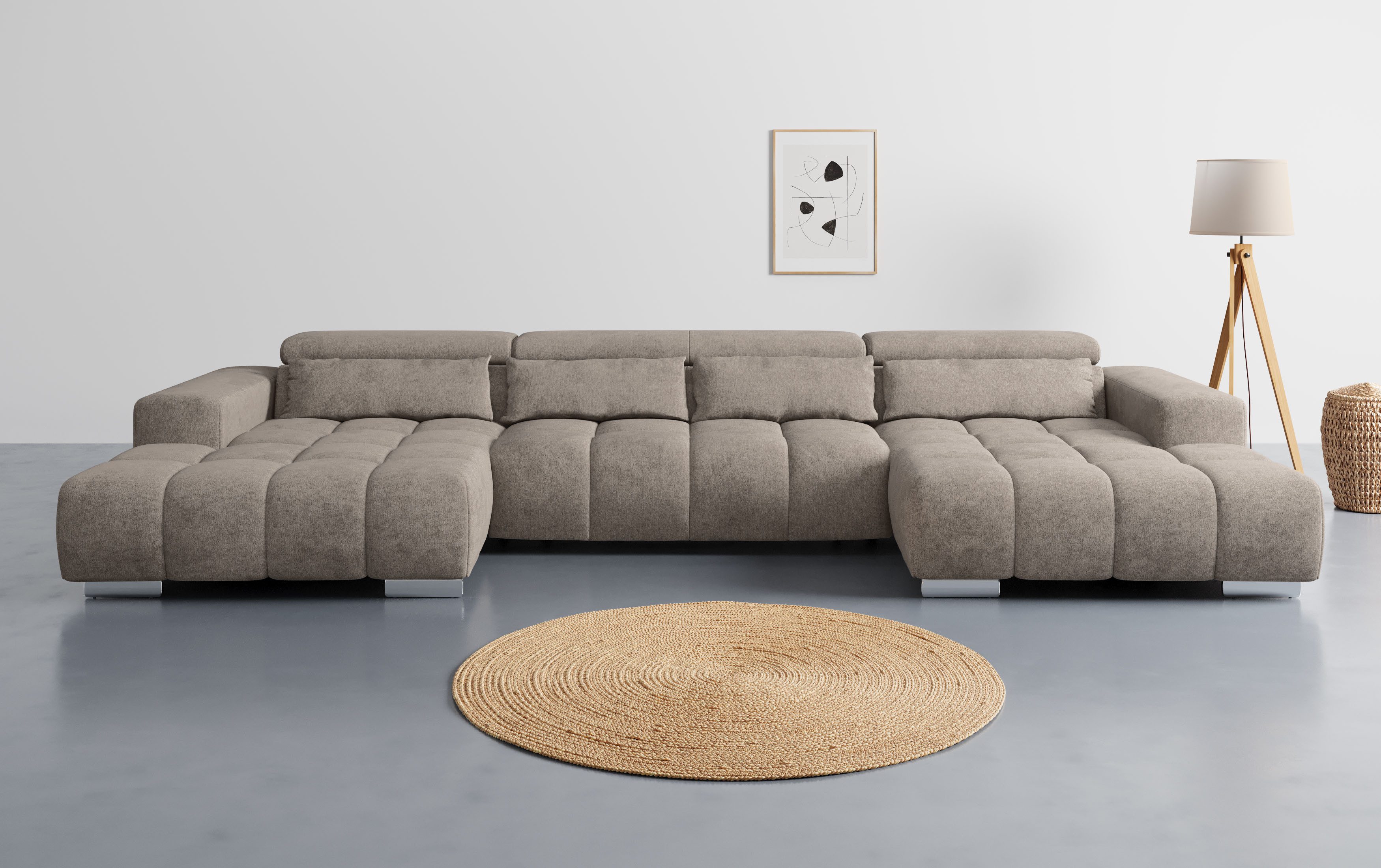 COTTA Wohnlandschaft Orion U-Form, B: 400 cm, Kopfteilverstellung & 4 Kissen, optional elektr. Sitztiefenverstellung