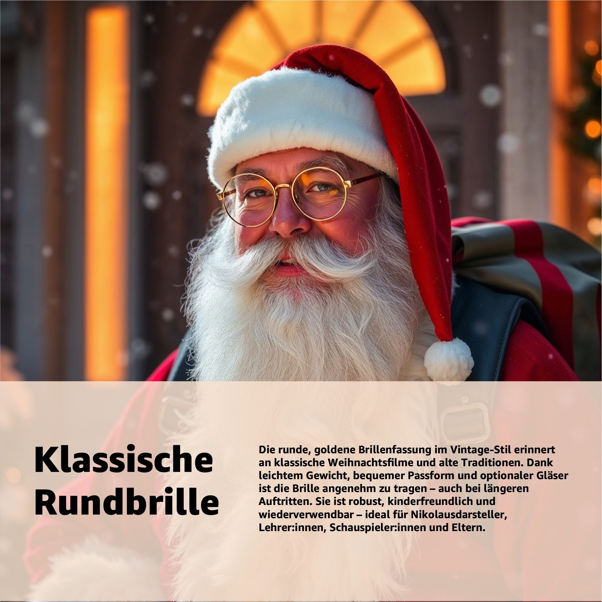 happymas Kostüm 1x Weihnachtsmannbrille - Nikolausbrille - rund Nickelbrille