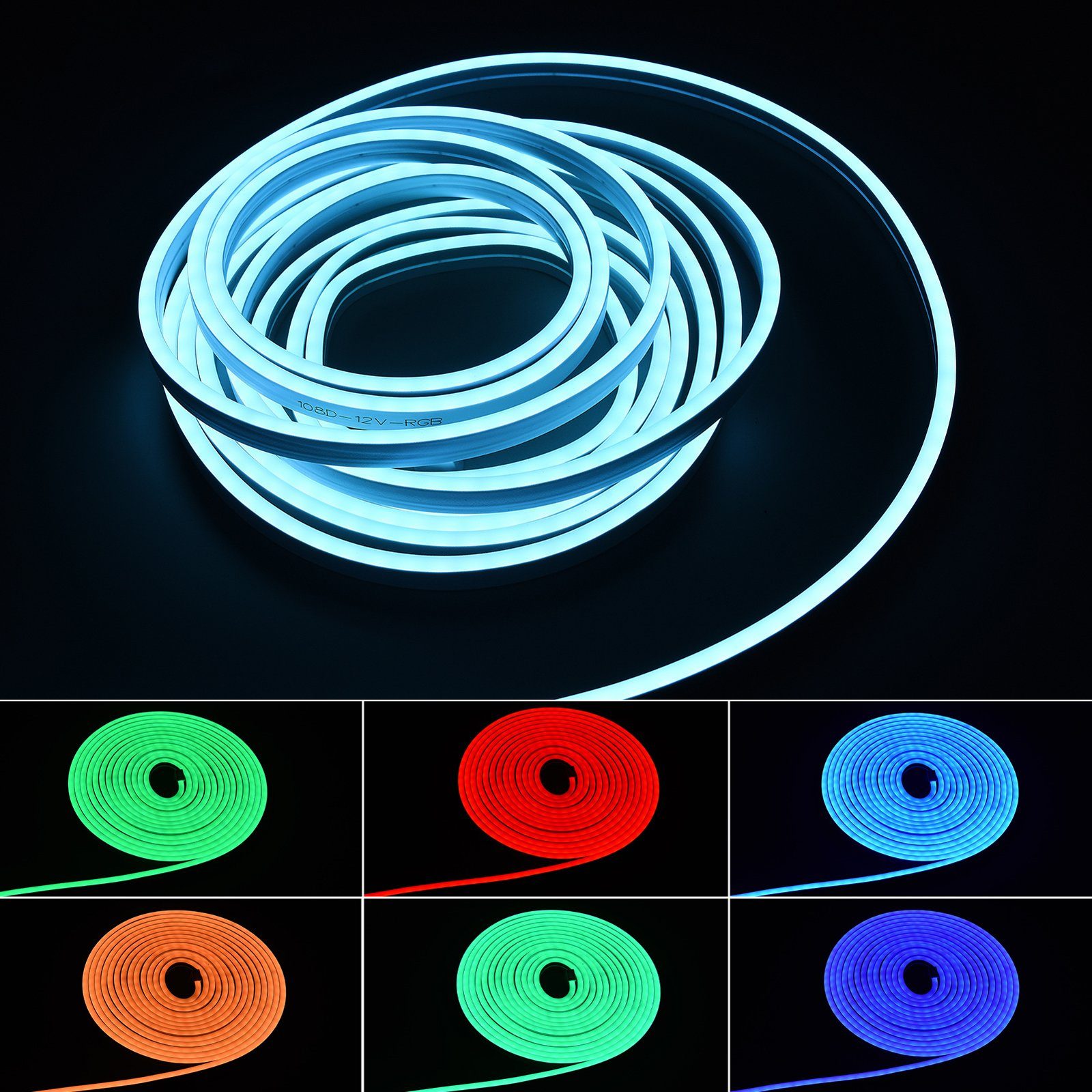 SEEZSSA LED-Neon-Streifen-Set, RGB-Neon-Lichtleiste LED (5M) Stripe mit APP-Steuerung Bluetooth