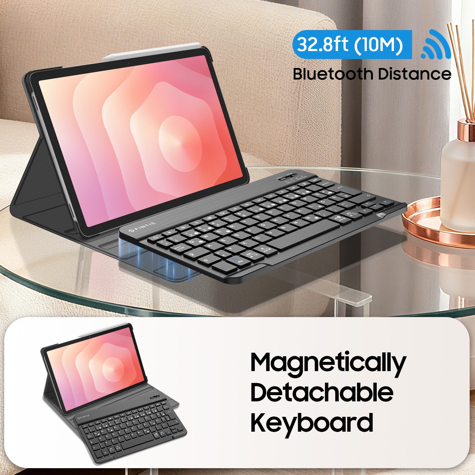 Fintie Tablet-Hülle mit Tastatur für Samsung Galaxy Tab S11 2025 11 Zoll SM-X730/X736, Keyboard Cover mit Magnetisch Abnehmbarer Deutscher Bluetooth Tastatur