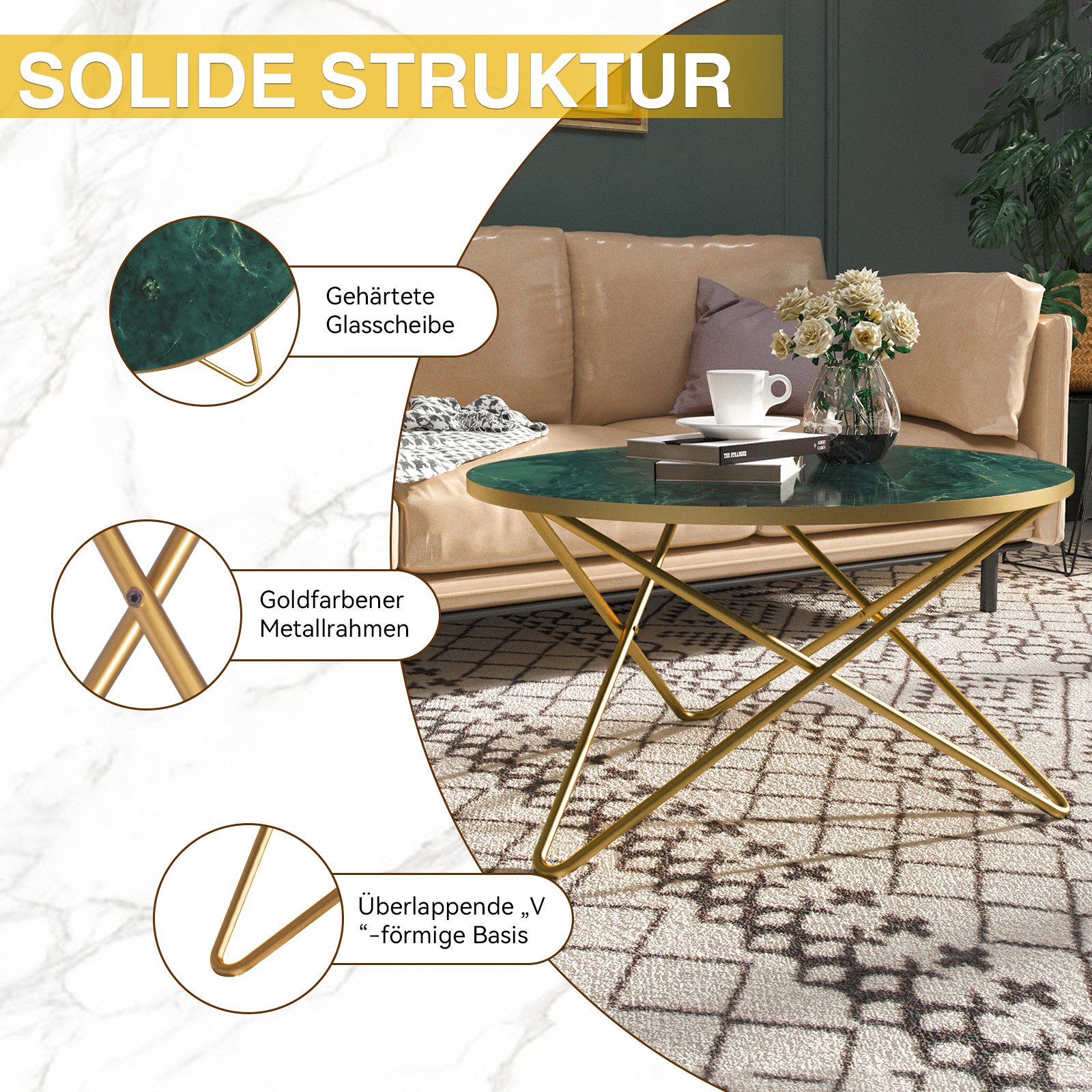 HOLTICO Couchtisch Runder Beistelltisch Wohnzimmertisch Sofatisch (1-St), Pflanzentisch Outdoor mit Marmormuster – Bild 5 von 5