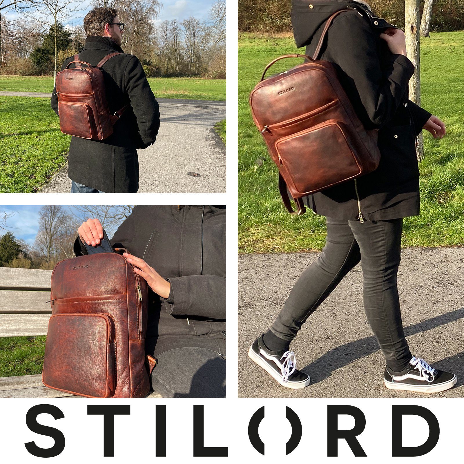 STILORD Notebook-Rucksack "Glover" braun torino 15,6 Zoll Lederrucksack Business 