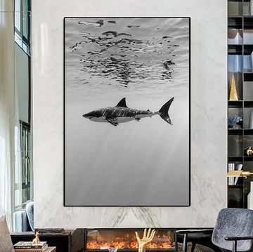 TPFLiving Kunstdruck (OHNE RAHMEN) Poster - Leinwand - Wandbild, Der weiße Hai - Verschiedene Impressionen (Leinwand Wohnzimmer, Leinwand Bilder, Kunstdruck), Leinwand bunt - Größe 20x30cm