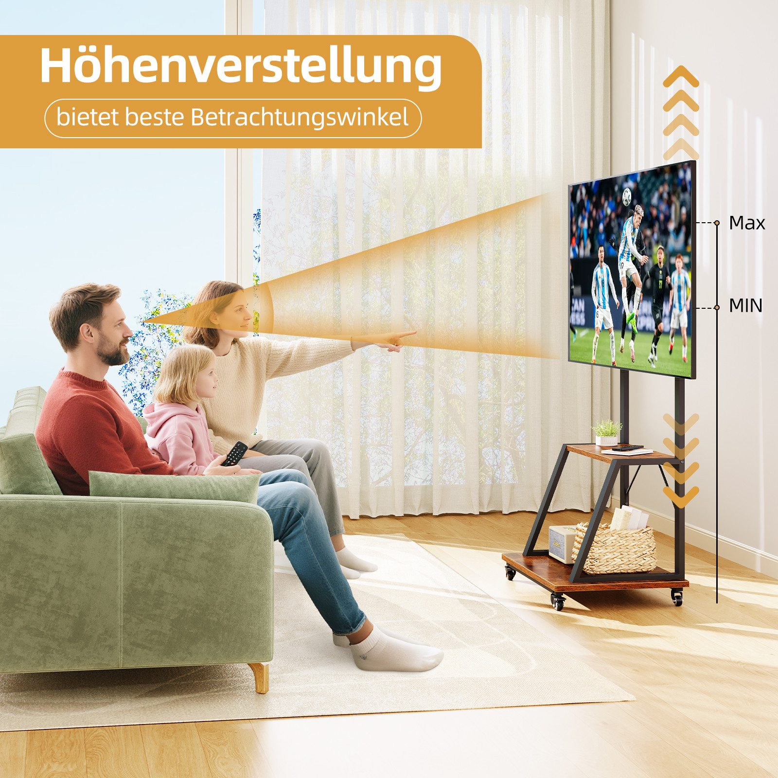 Dripex TV-Ständer mit Rollen Höhenverstellbar für 32-70 Zoll Fernseher, (bis 70 Zoll, Mobile TV Standfuß Rollbar)