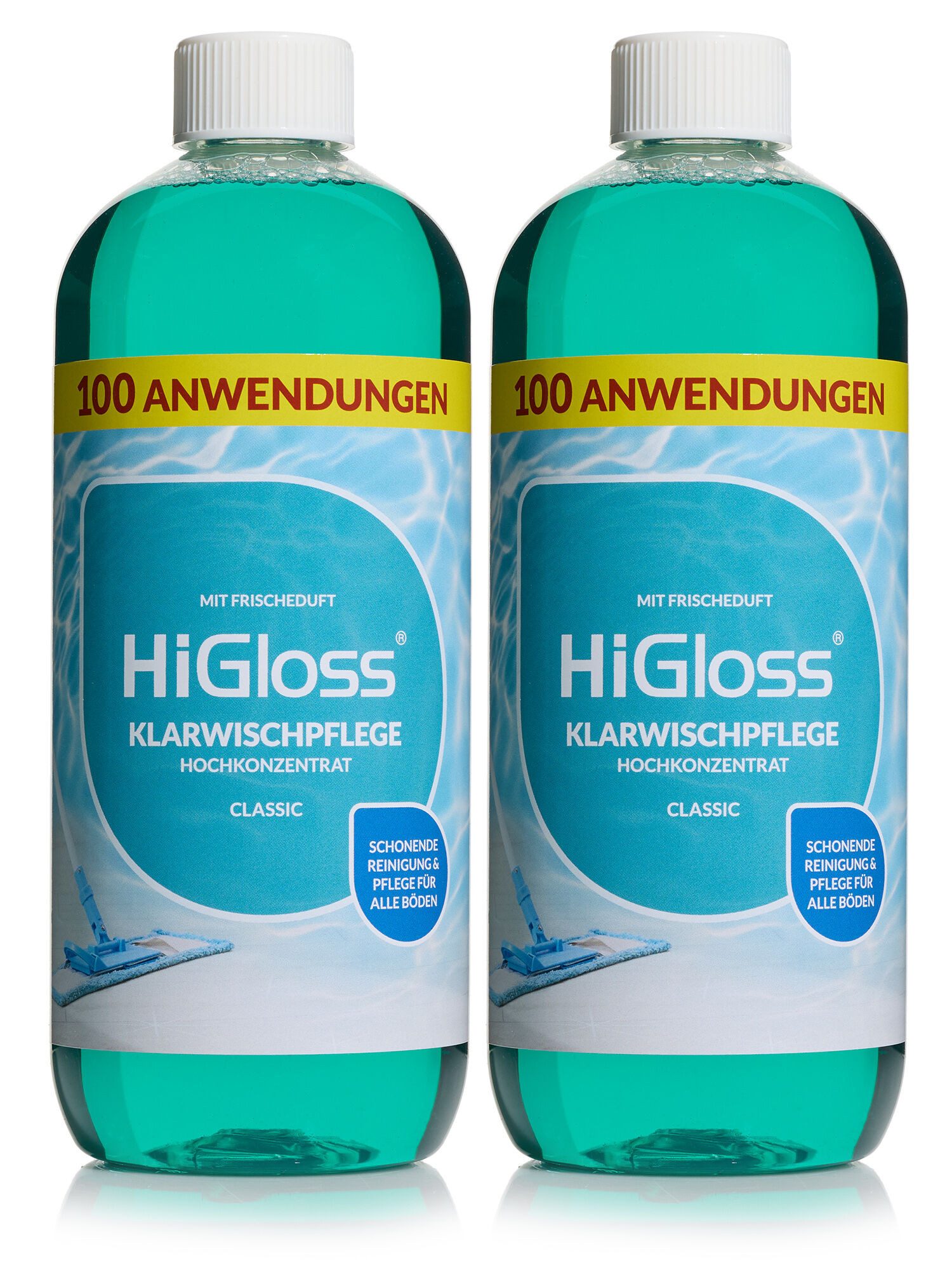 HiGloss Klarwischpflege Hochkonzentrat Bodenpflegemittel (2, 2 St., 2x 1000ml), schonend zu allen Böden, streifenfrei und Wischroboter geeignet