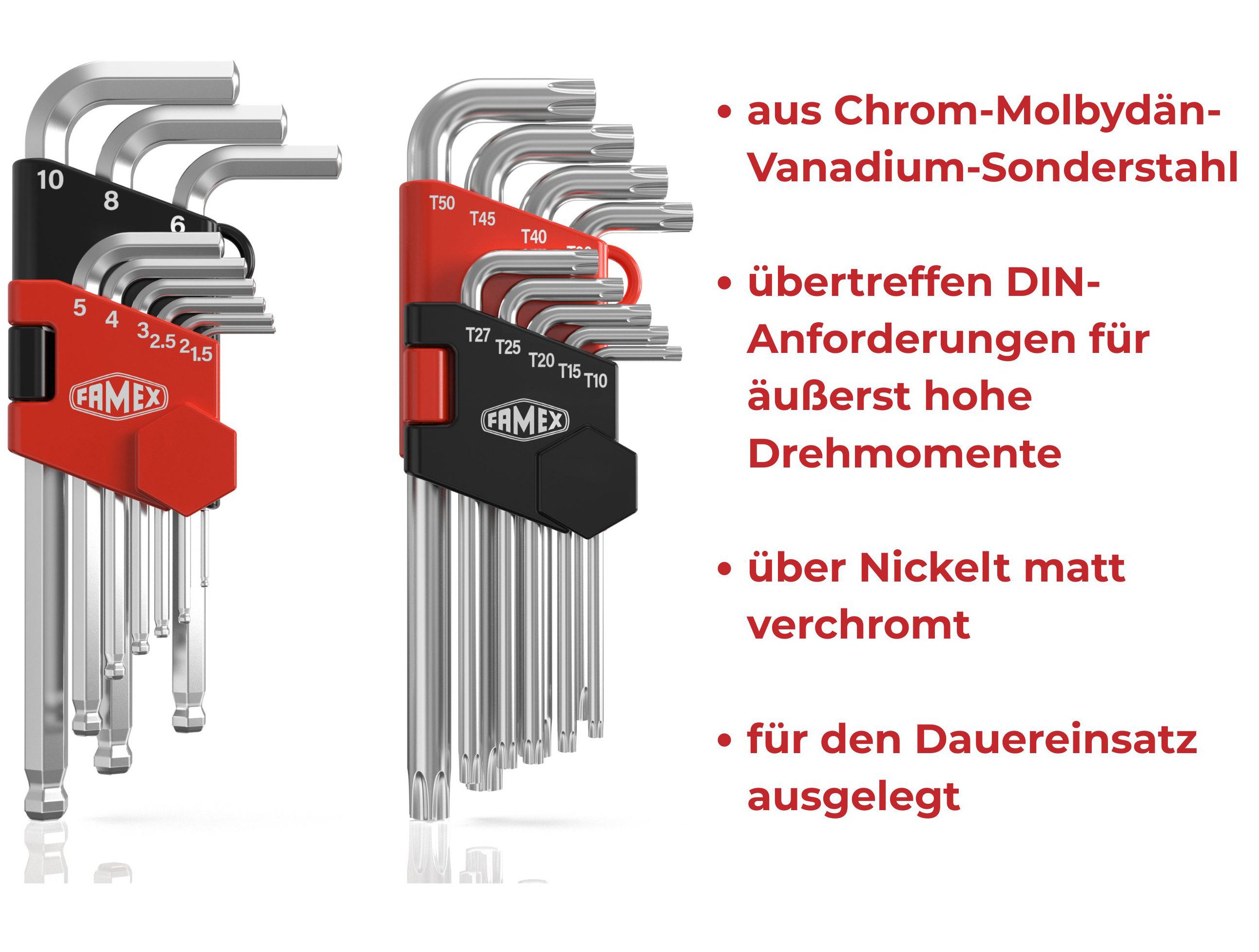 FAMEX Winkelschlüssel 10790 Winkelschlüssel (Schraubendreher, 18 St), Chrom-Vanadium-Molybdän-S2-Stahl