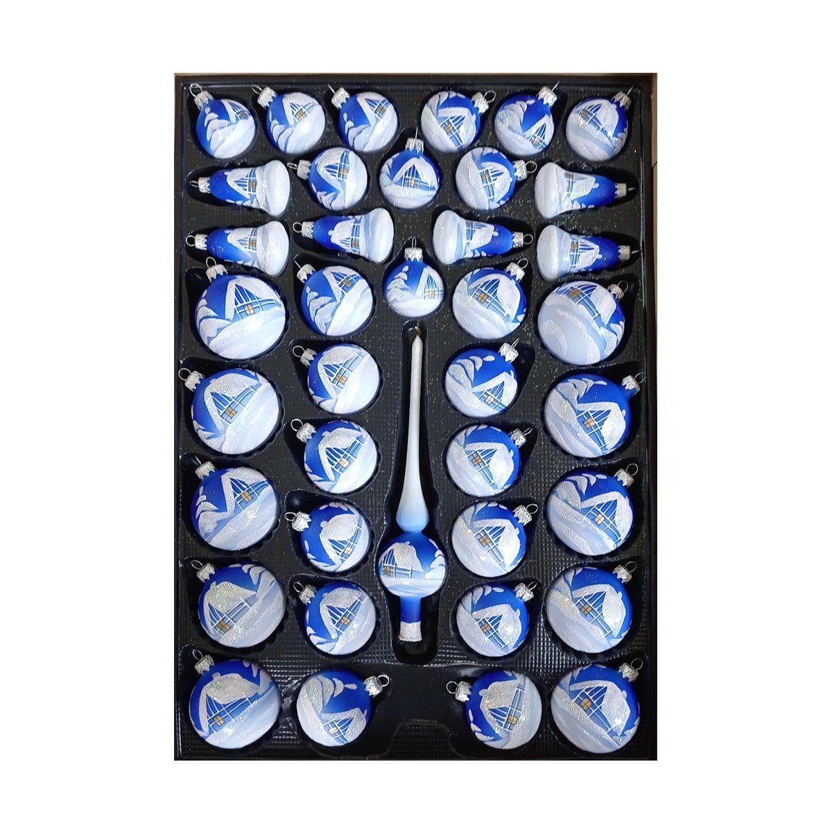 Christbaumschmuck SET Christbaumschmuck Glas BLAU - WEIß Haus