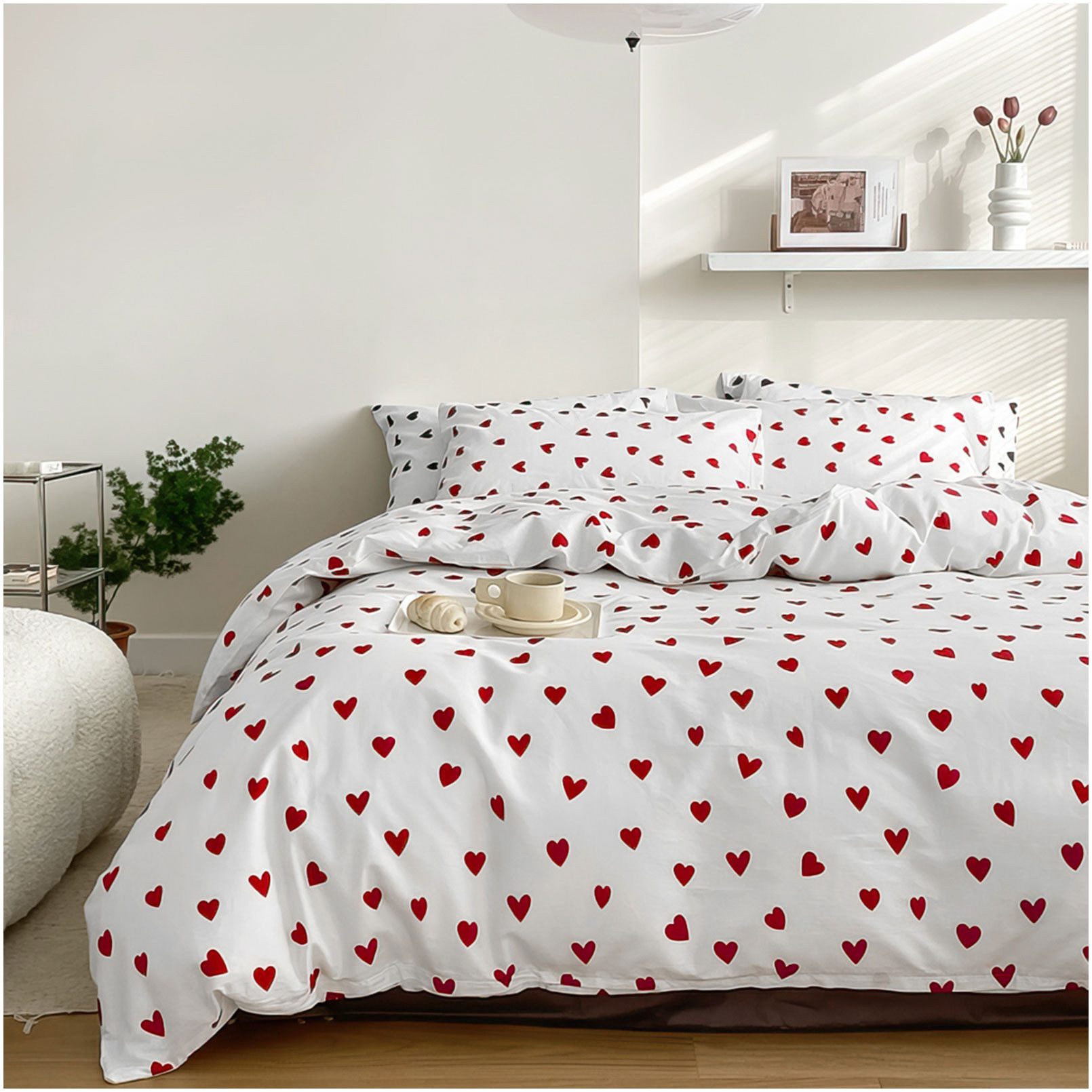 KEAYOO Bettwäsche Rot Herzen, 2 teilig, 100% Baumwolle Weiß Bettwäsche günstig online kaufen