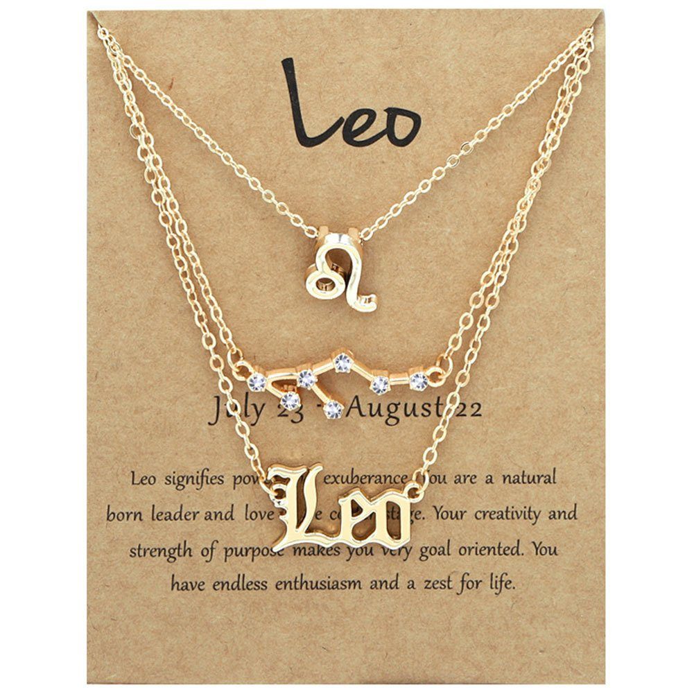 Blusmart Herzkette 3PCS 12 Zodiacs Leo Halskette Gold Vintage Alphabete Für Frauen