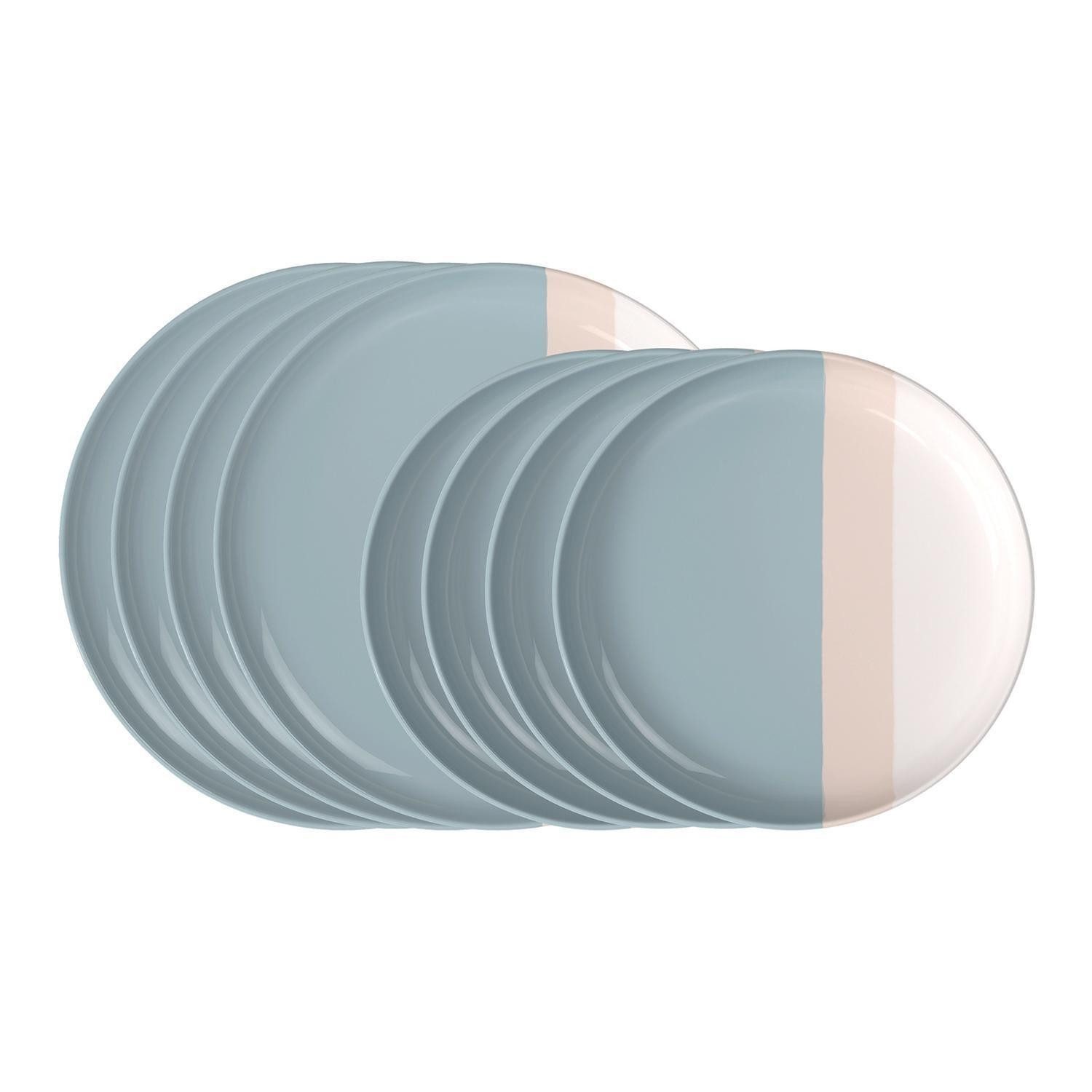 Villeroy & Boch Tafelservice PASTEL POP BLUE, Blau, Beige (8-tlg), 4 Personen, Knochenporzellan, spülmaschinengeeignet, mikrowellengeeignet