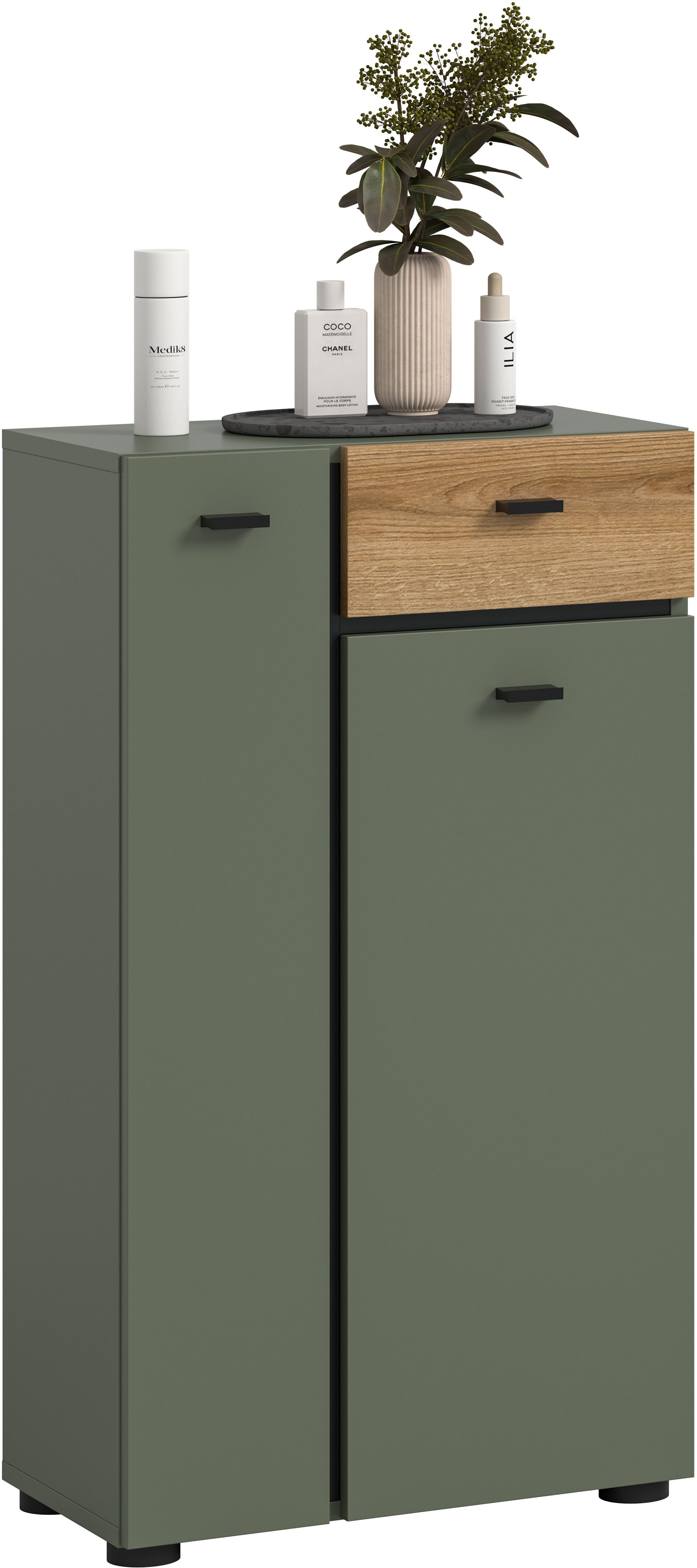 welltime Midischrank VANN, Höhe 91cm, 2 Türen, 1 Schubkasten, 7 Fächer, viel Stauraum (individuell mit weiteren Artikel der Serie VANN kombinierbar) Standschrank, Kommode, Schrank, Badschrank, Universalschrank, Bad