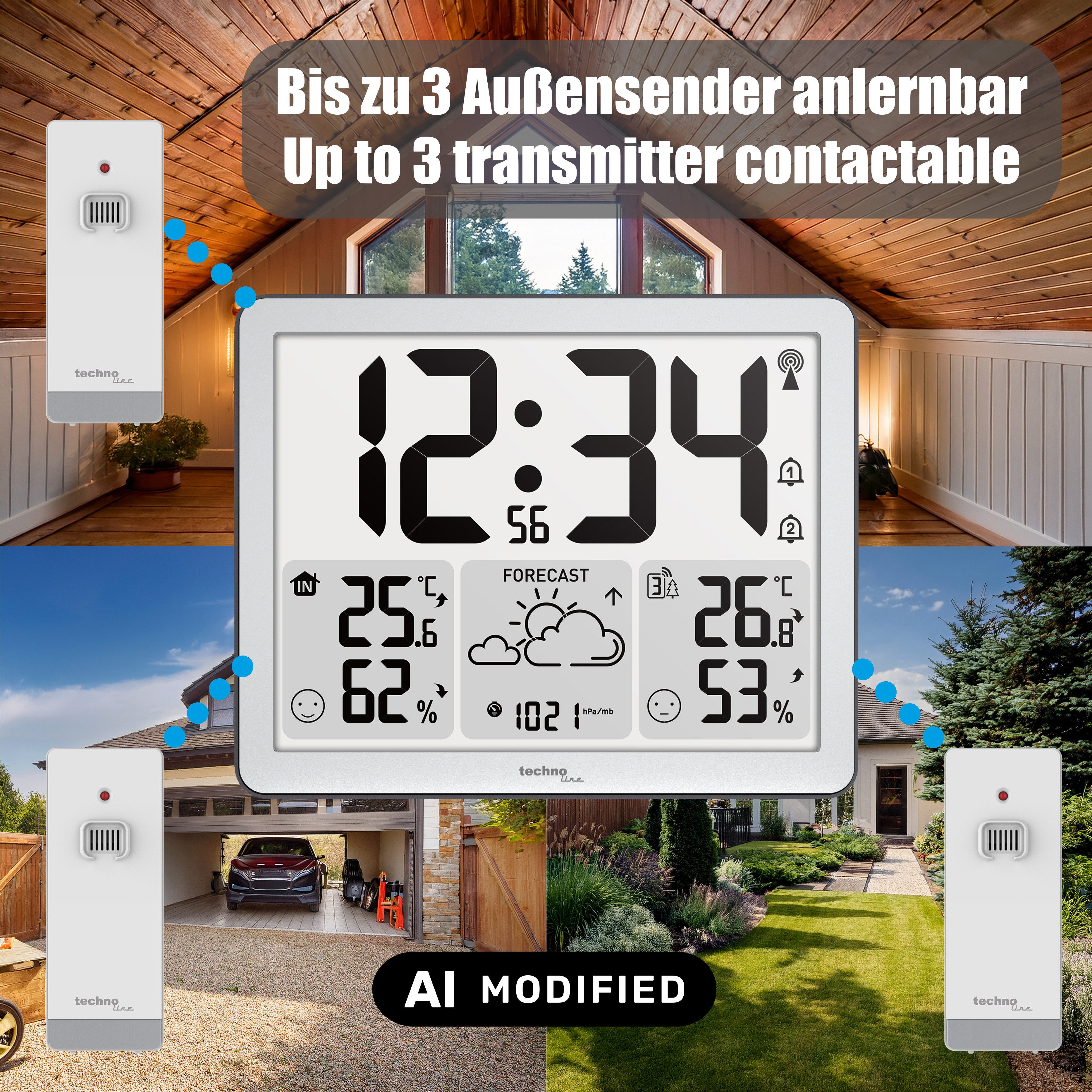 technoline WS 6780 Funkwetterstation (inkl. ein Außensender, mit Wettervorhersage, Luftdruck & Frostalarm)