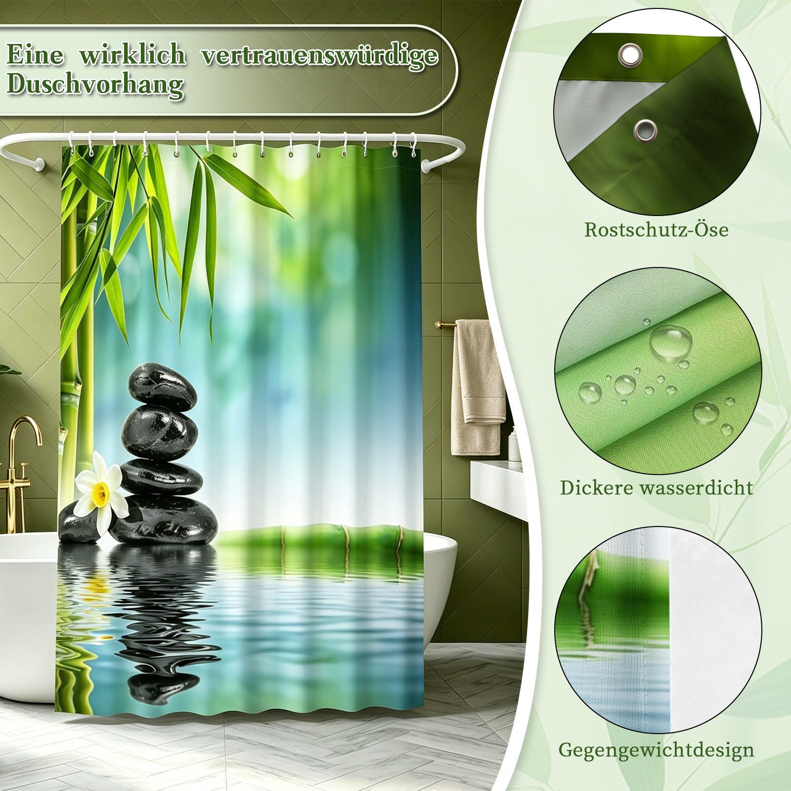 M&W DAS DESIGN Duschvorhang Anti Schimmel Waschbar Mit Gewicht Grün Badewanne Dusche Badezimmer Breite 120 cm – Bild 4 von 5