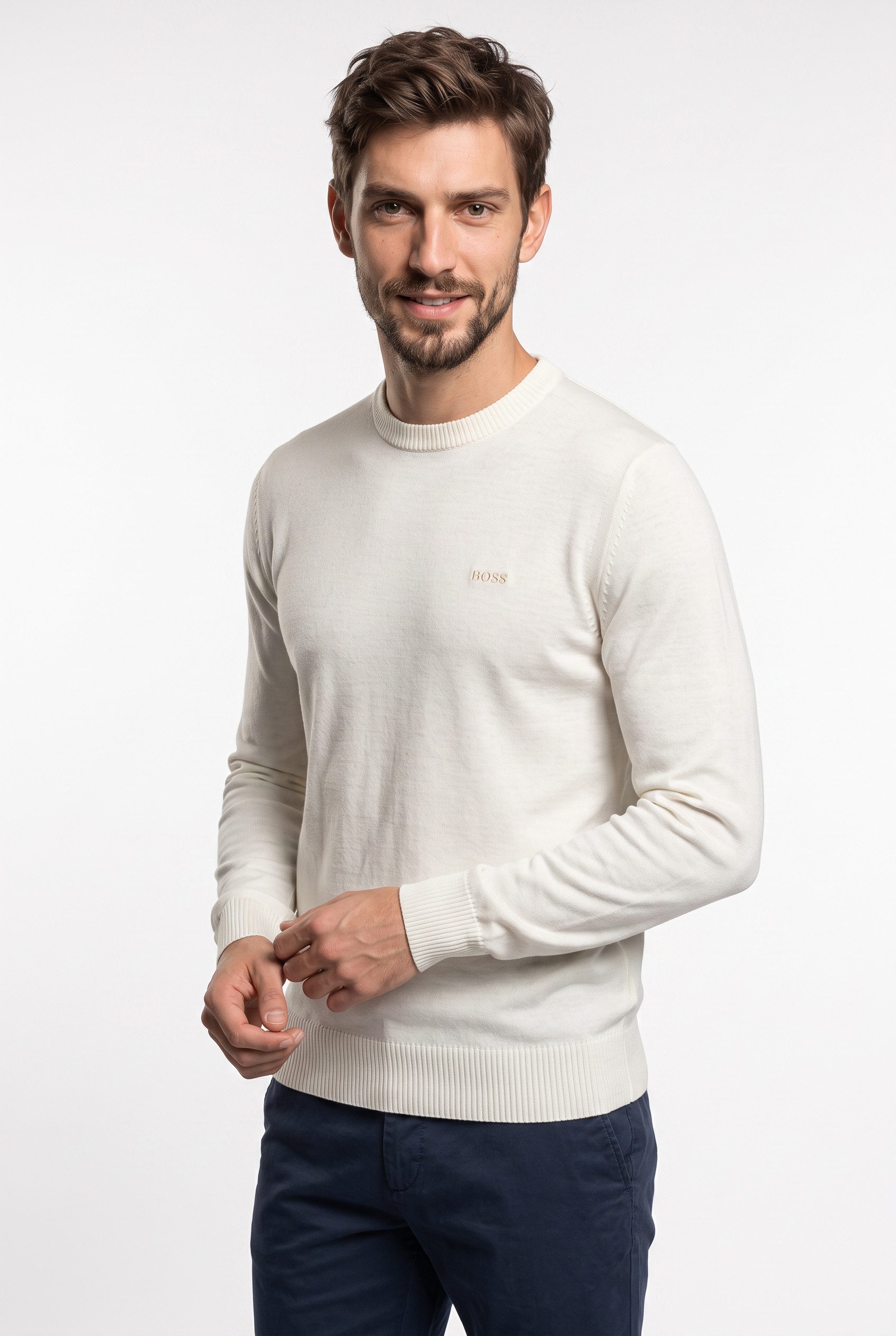 BOSS ORANGE Strickpullover Avac mit Schurwolle, Regular Fit, gesticktes Logo