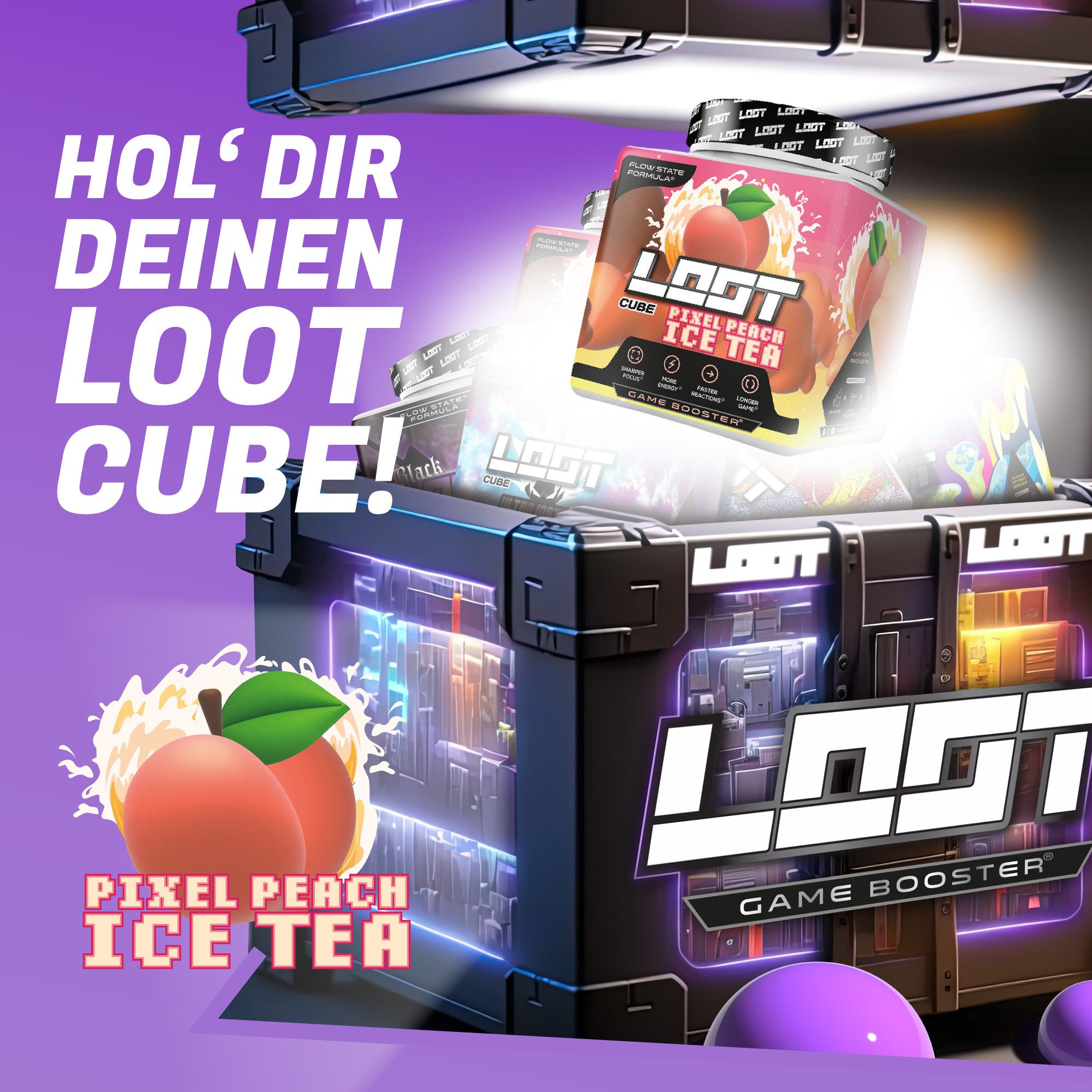LOOT LOOT® Game Booster mit Koffein Energy für Gaming & Konzentration Pulver, Enthält Koffein (200 mg pro Portion)