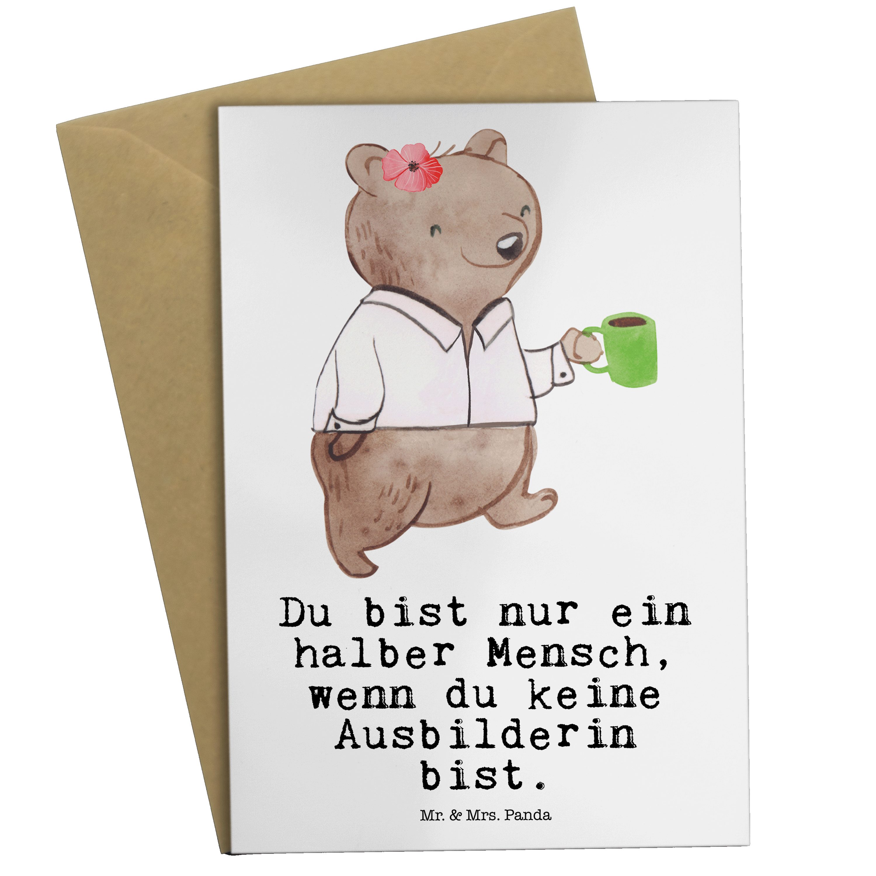- Mr. Geburtstagskarte, Grußkarte Montagmorge mit & Geschenk, Mrs. Panda Weiß Herz - Ausbilderin