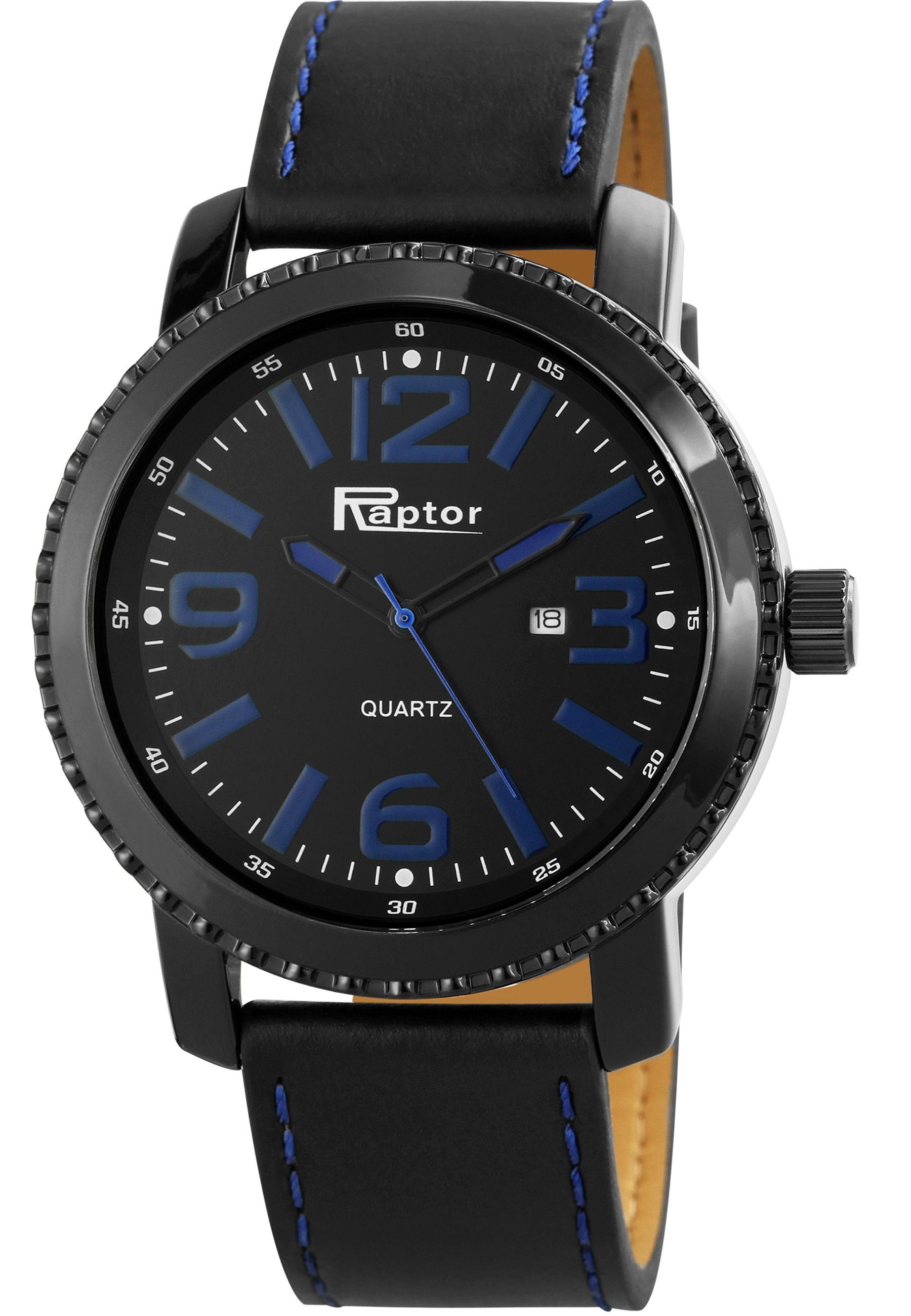 Raptor Quarzuhr Koko mit Echtlederarmband, Datumsanzeige, inkl. Geschenkbox