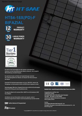 EPP.Solar Solaranlage 2 x 410W BIFAZIAL GLAS-GLAS FULL-BLACK HT54-18X(PD)-F PV MODUL