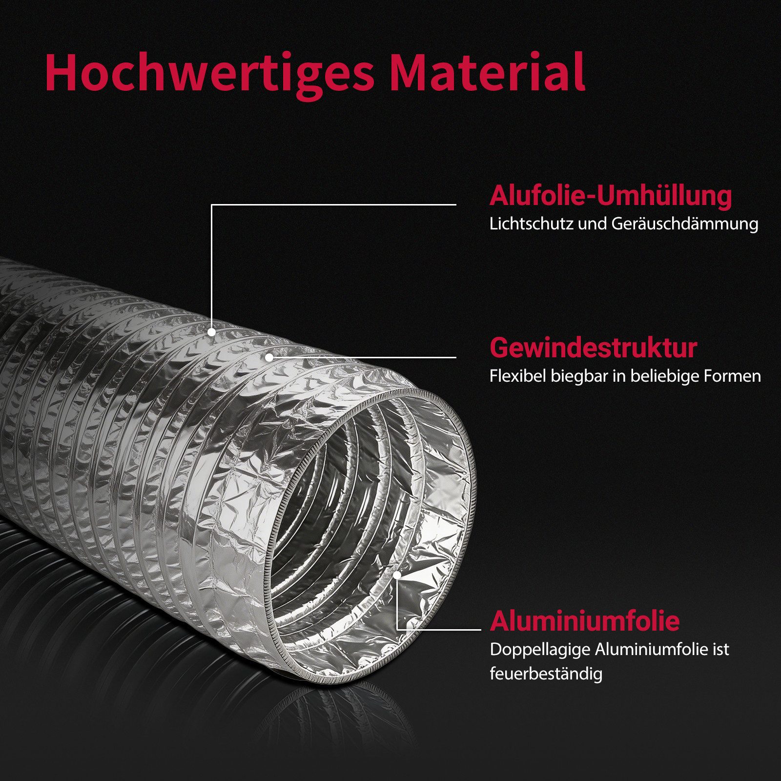 CannoBox Flexrohr Flexrohr Alu Abluftschlauch 3m/10m Gewächshaus Growbox, Alufolienrohr, 100 mm, 180 °, Ø100mm,Entlüftungsrohr,Alufolienrohr,Schlauch Abluft