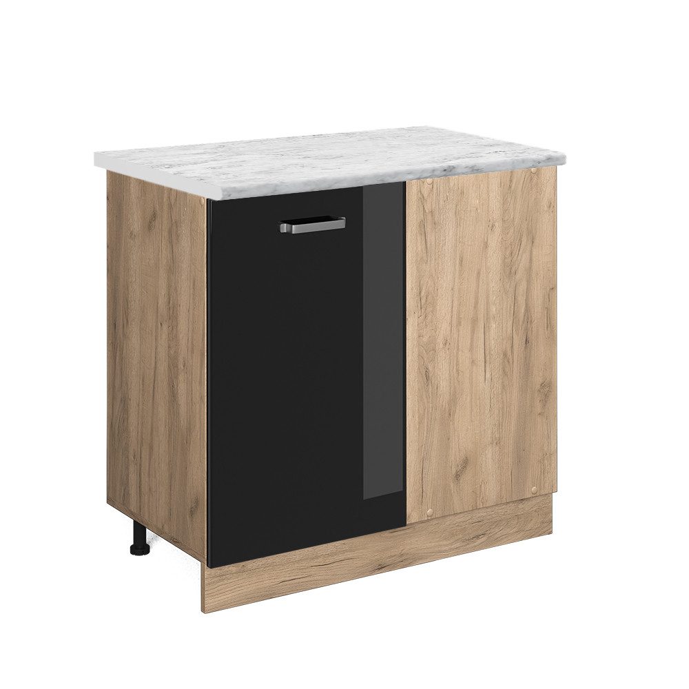 Vicco Eckunterschrank R-Line Küchen Eckschrank Schwarz Hochglanz 86 cm AP M günstig online kaufen
