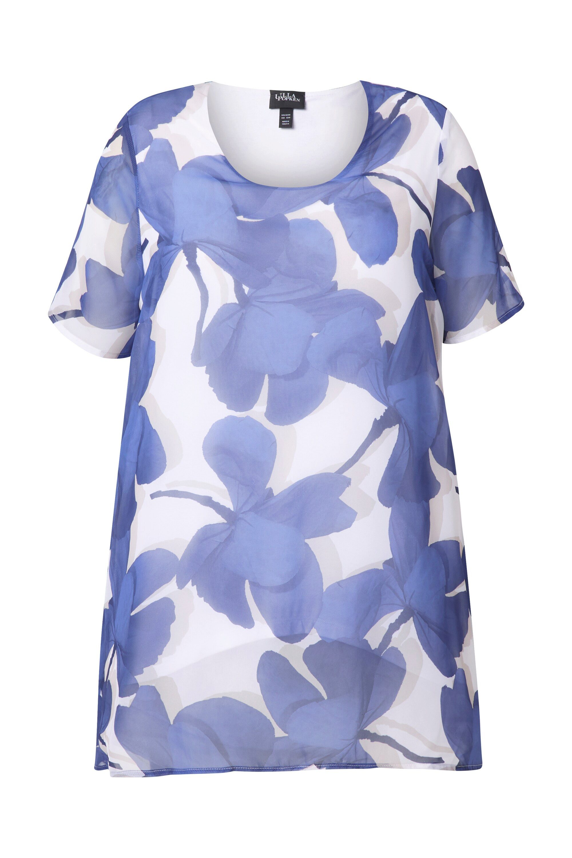 Ulla Popken Tunika Chiffon-Bluse doppellagig A-Linie Rundhals Halbarm günstig online kaufen