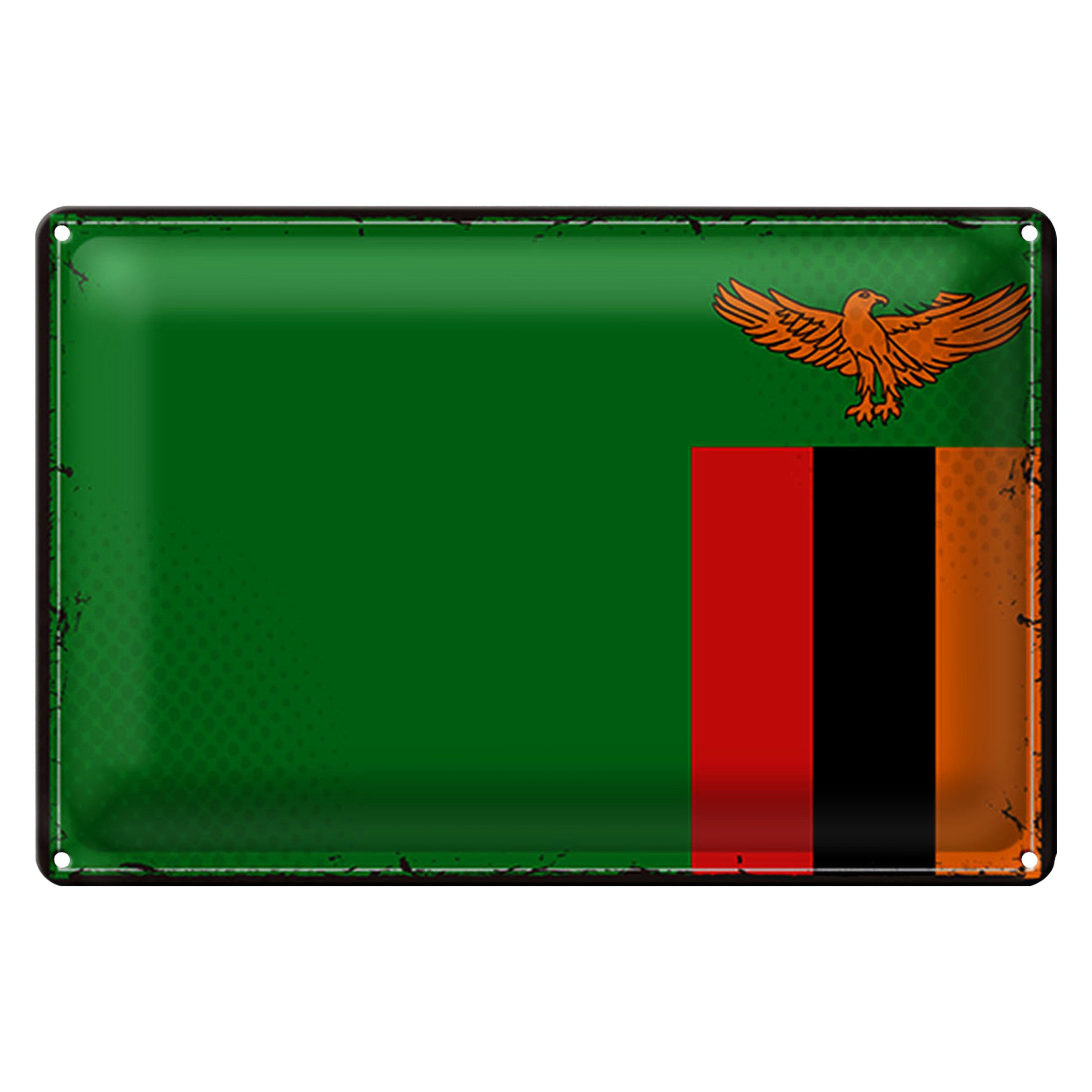 Roomando Metallschild Blechschild Flagge Sambia 30x20cm Retro Flag of Zambia