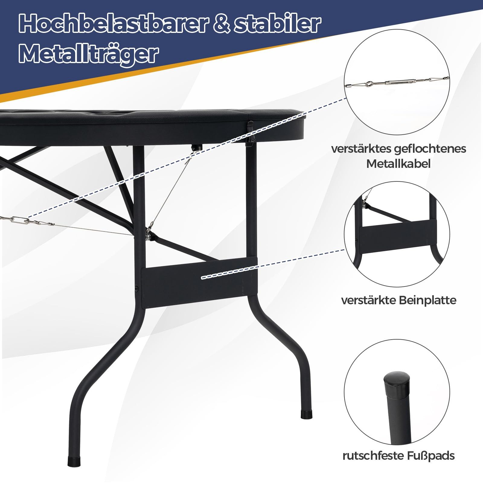 COSTWAY Spieltisch, Pokertisch, klappbar 182 x 82 x 75 cm für 8 Spieler