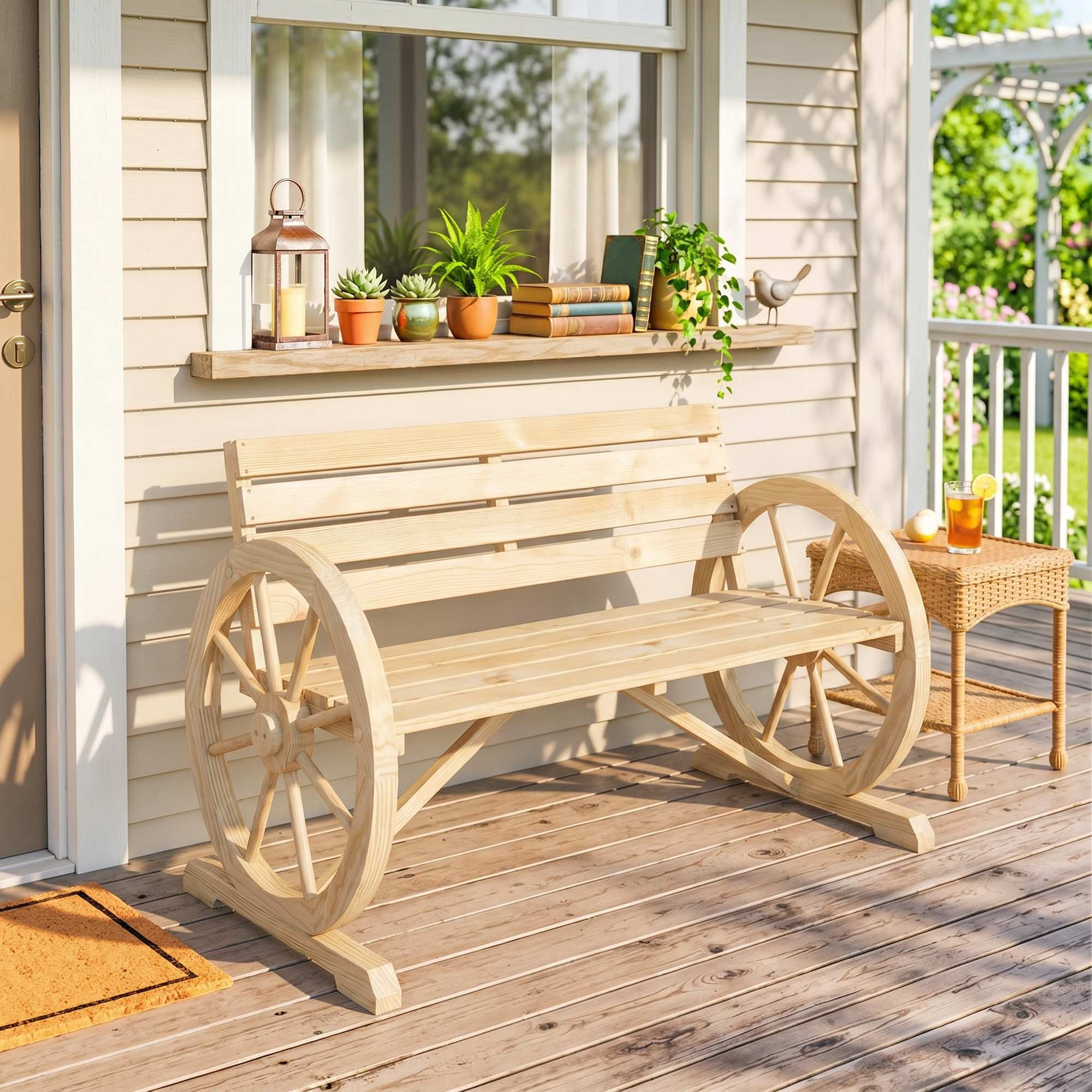 Outsunny Bank Gartenbank, wetterfest, mit Rücken und Armlehnen, Parkbank (Holzbank, 1-St., Sitzbank), bis 240 kg belastbar Tannenholz Naturholz 105,5 x 56 x 79 cm