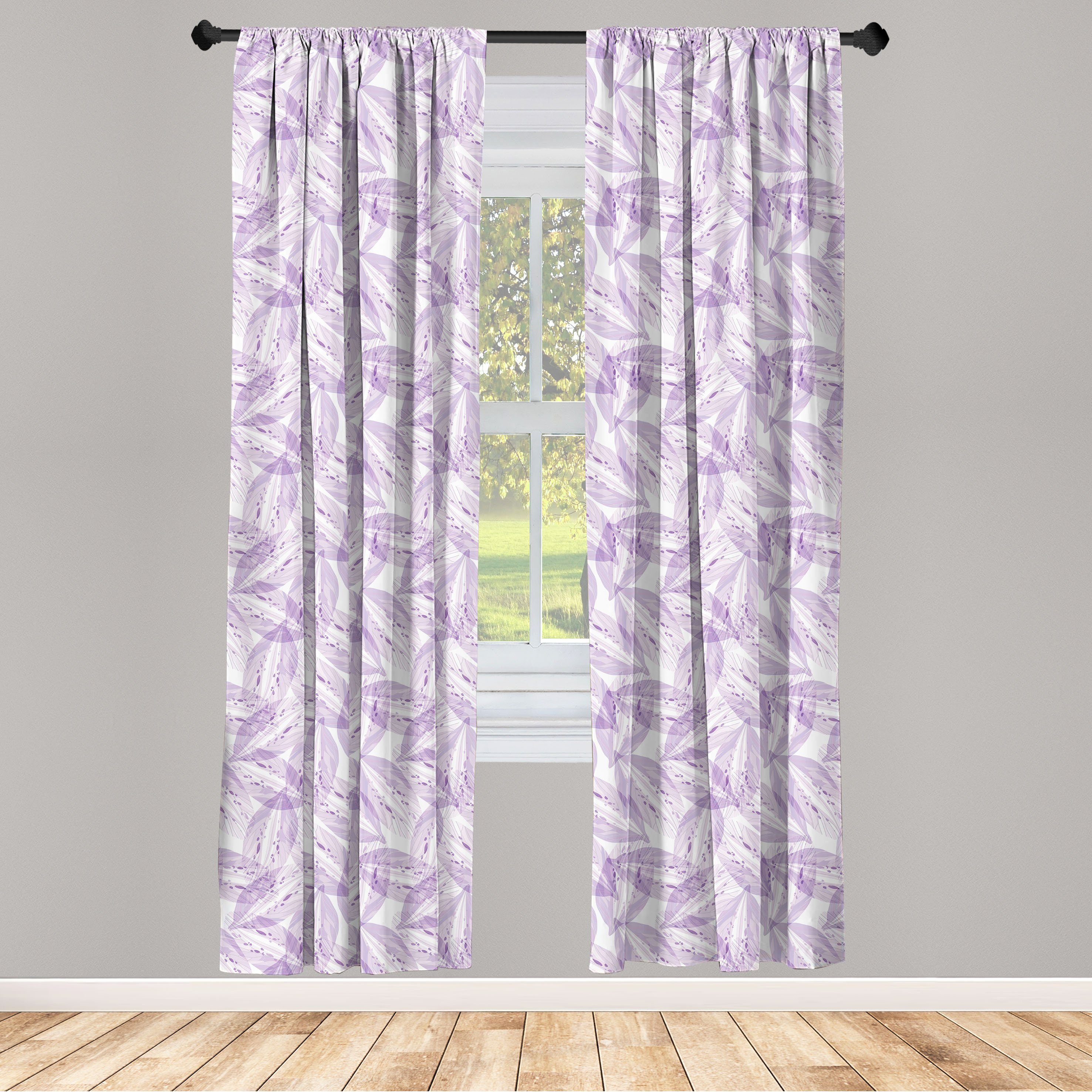 Gardine Vorhang für Wohnzimmer Schlafzimmer Dekor, Abakuhaus, Microfaser, Pastell Monochrome Lilac Leafage