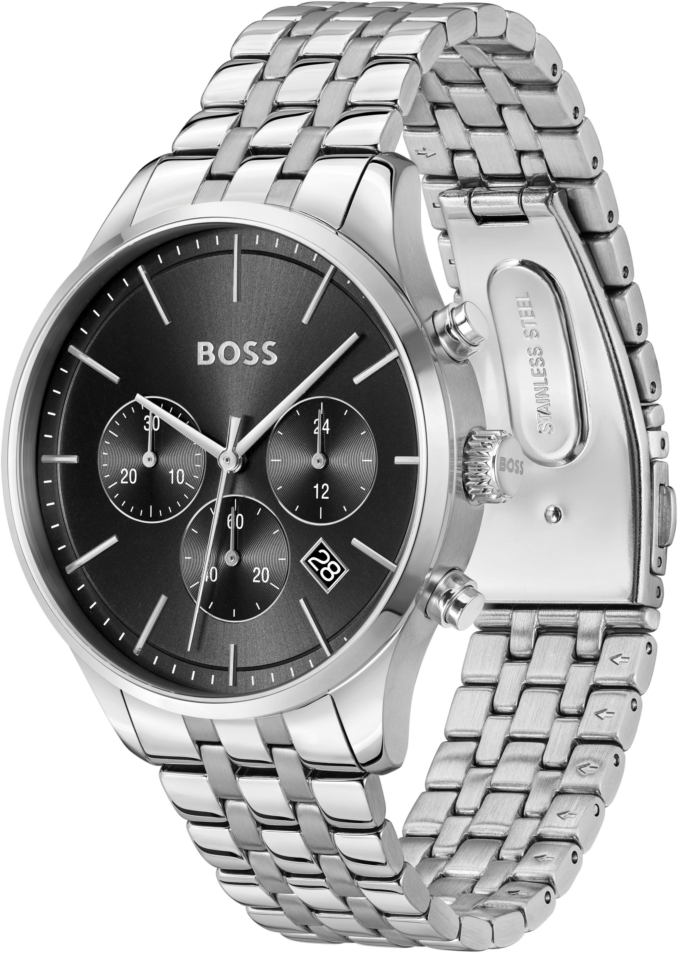 BOSS Chronograph AVERY 1514157, Quarzuhr, Herrenuhr, Armbanduhr, Stoppfunktion, Edelstahlarmband