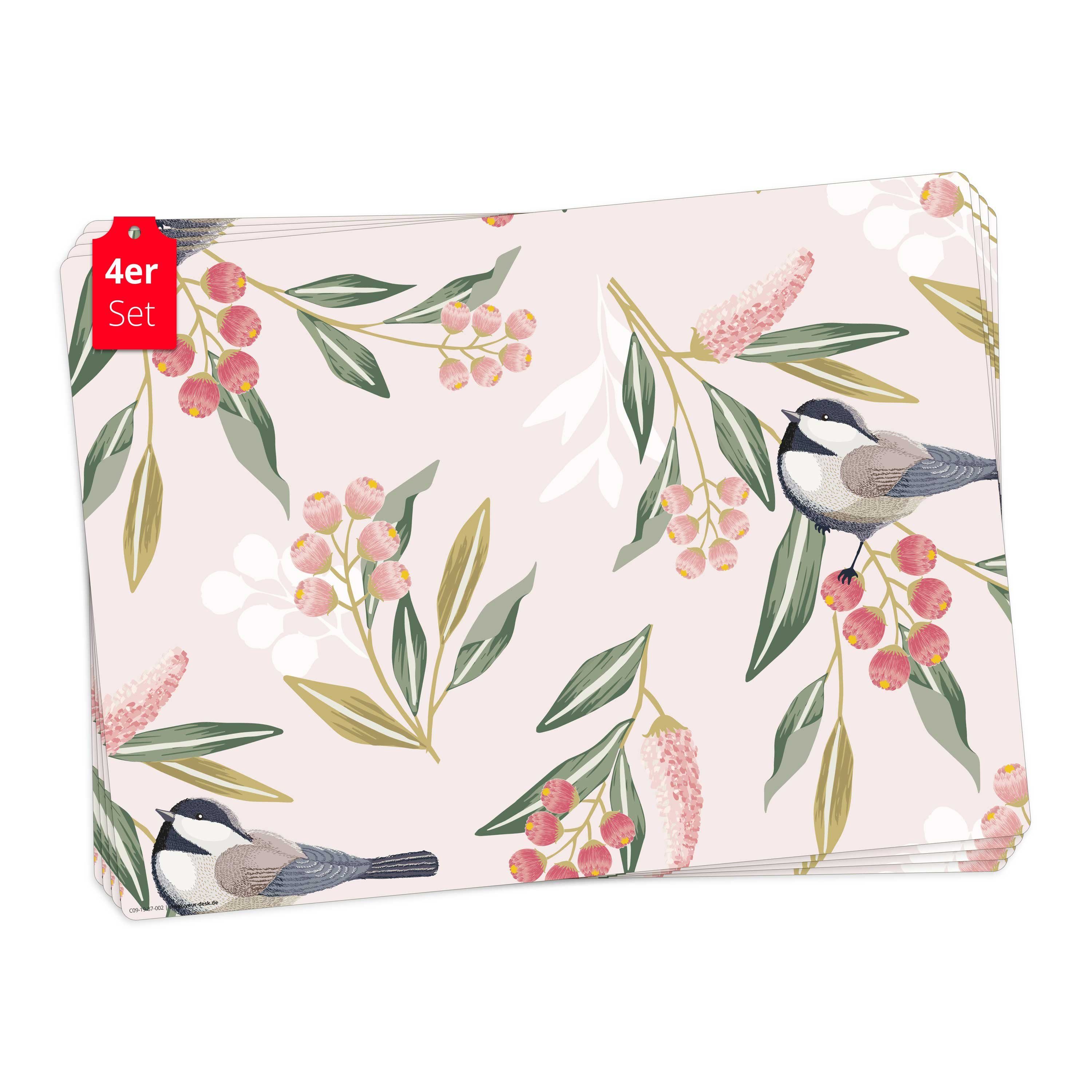 Platzset Tischset, Platzset abwaschbar - Meisen mit Beeren