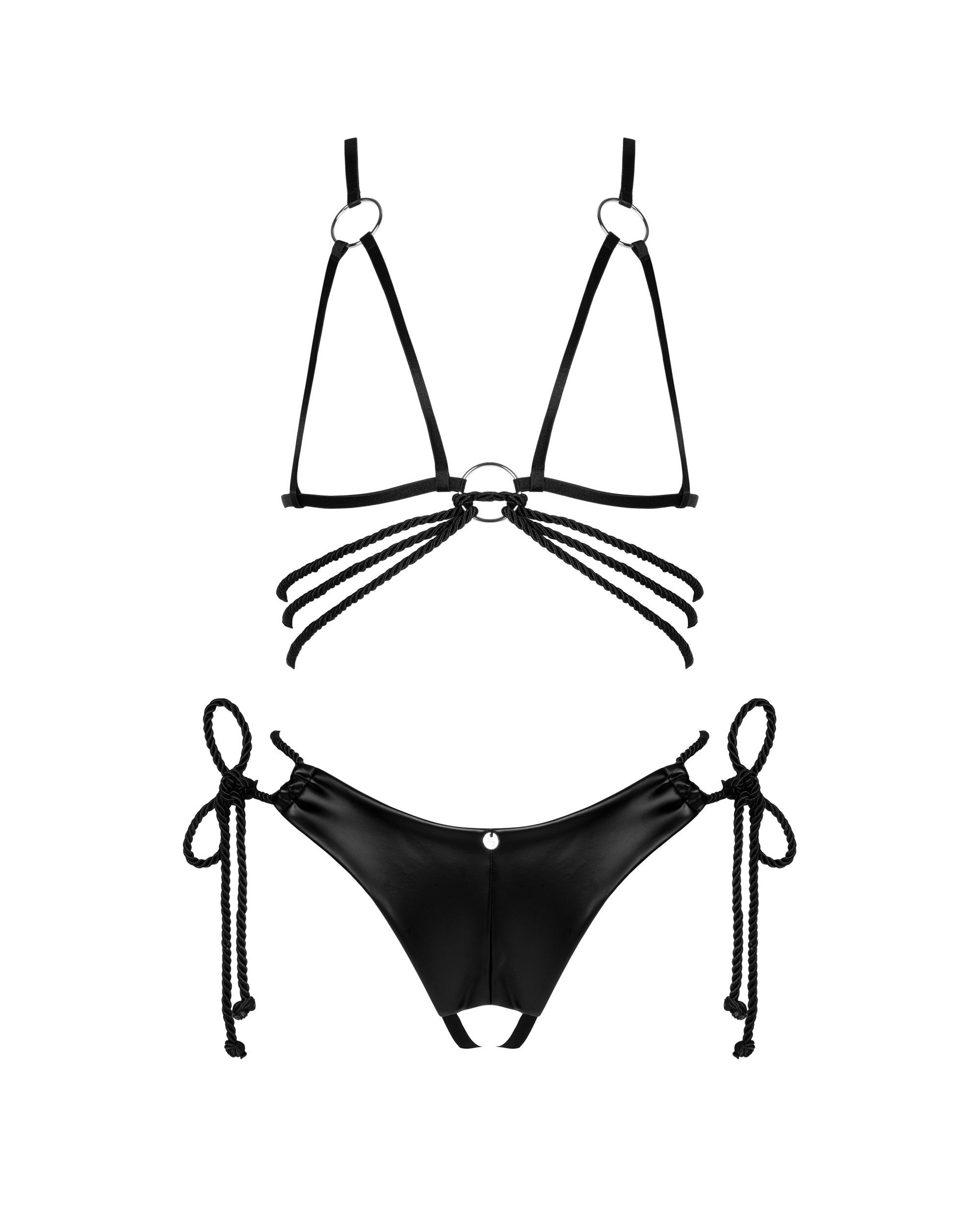 Set: Bügel-BH Reizwäsche-Set Cordellis schwarz Kunstleder brustfrei