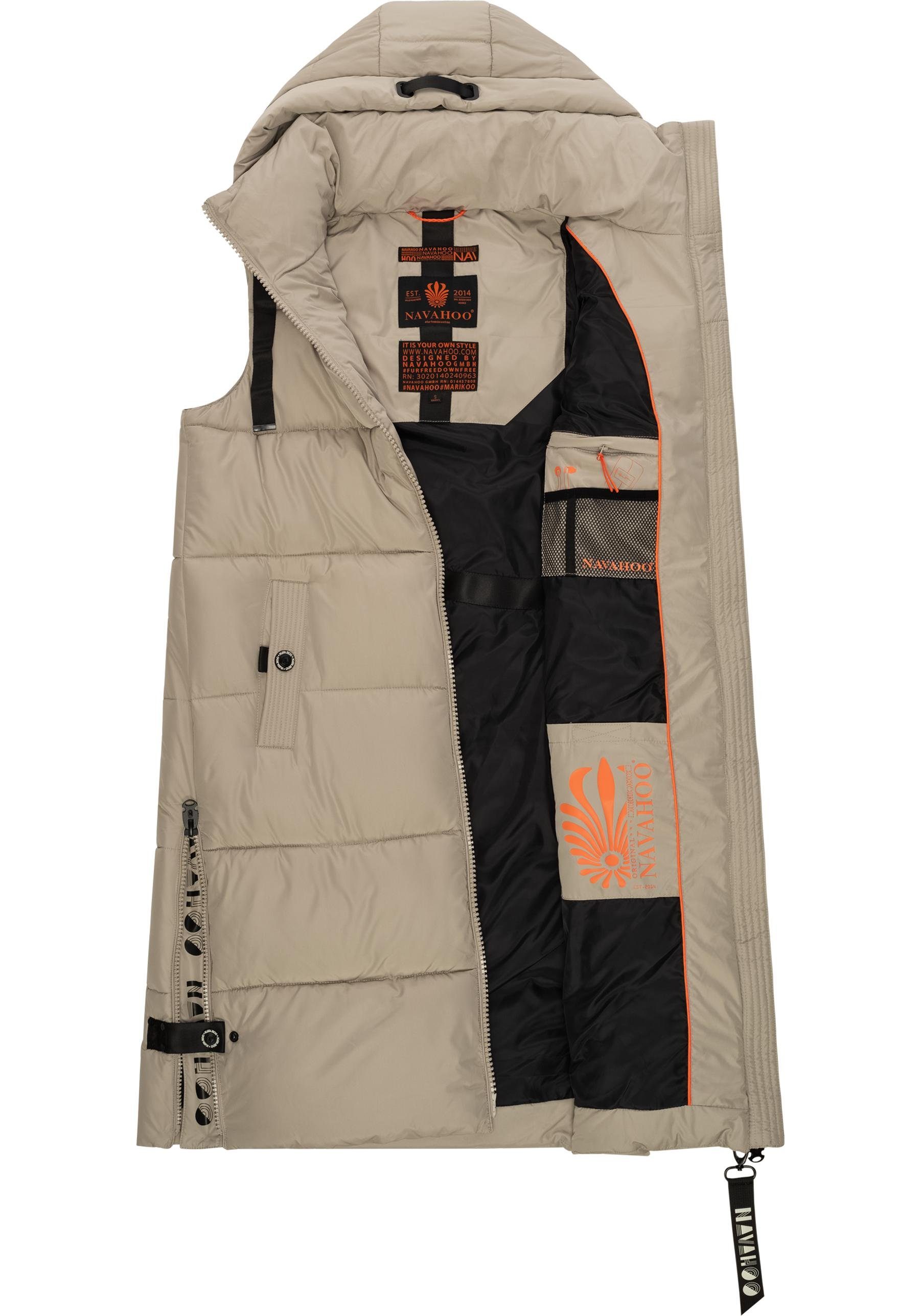 Navahoo Steppweste Schnuffelchen (1-tlg) warme Damen Outdoor-Weste lang mit Kapuze – Bild 5 von 5