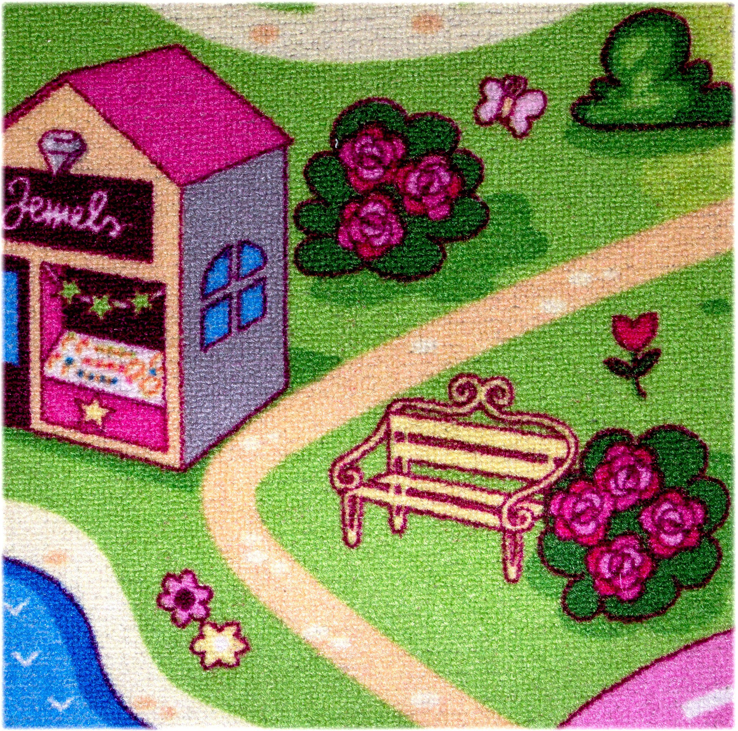 Andiamo Teppichboden Sweet Towny, Schlinge, Gesamthöhe 6,5 mm, Made in Belgium, rechteckig, bedruckt, Spielteppich, Breite 400 cm, Motiv Straße, Kinderzimmer