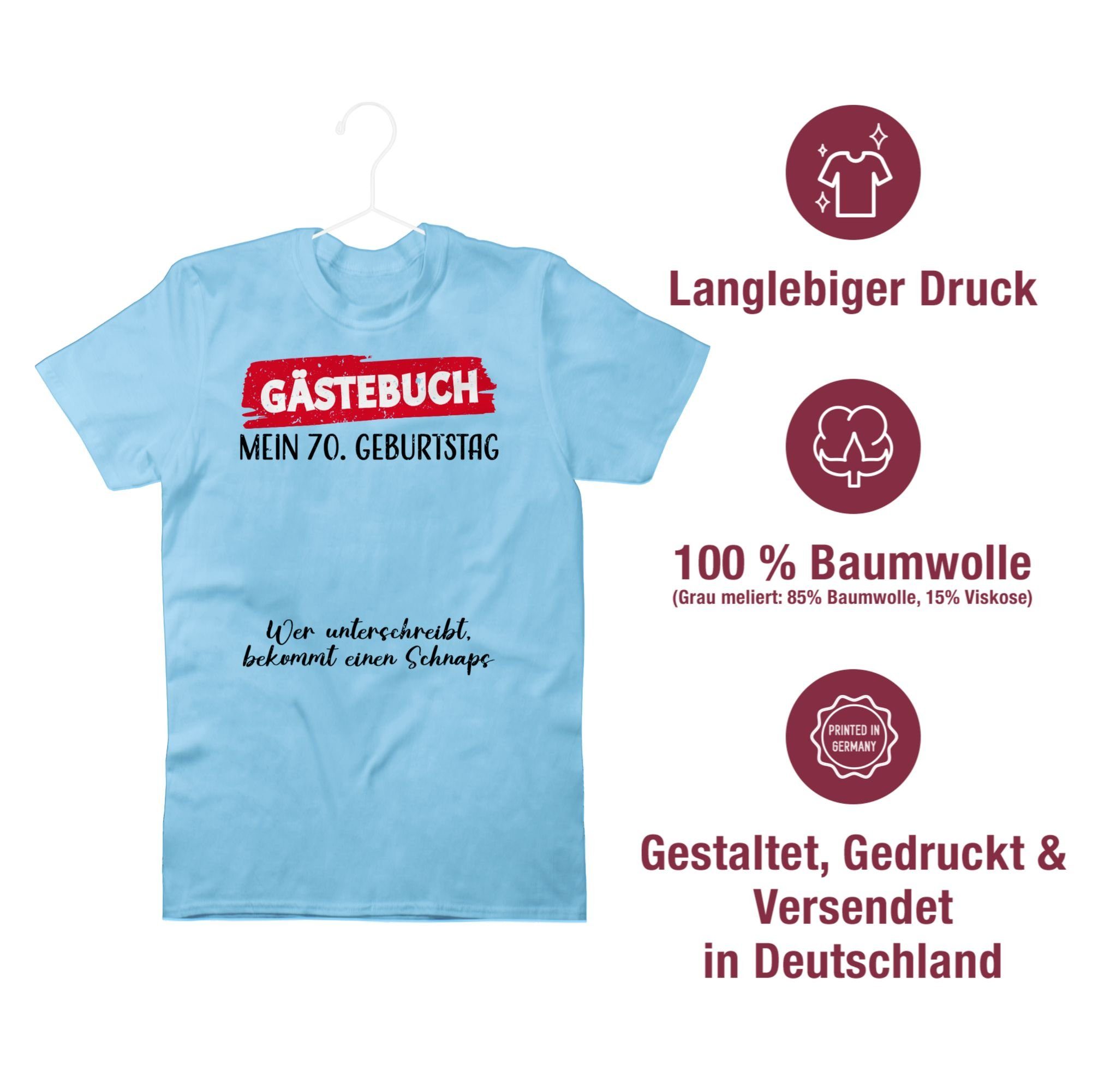 Shirtracer T-Shirt Gästebuch 2 Lustig Gästeliste 70. 70. Geburtstag Gäste - Unterschrift Hellblau Geburtstag