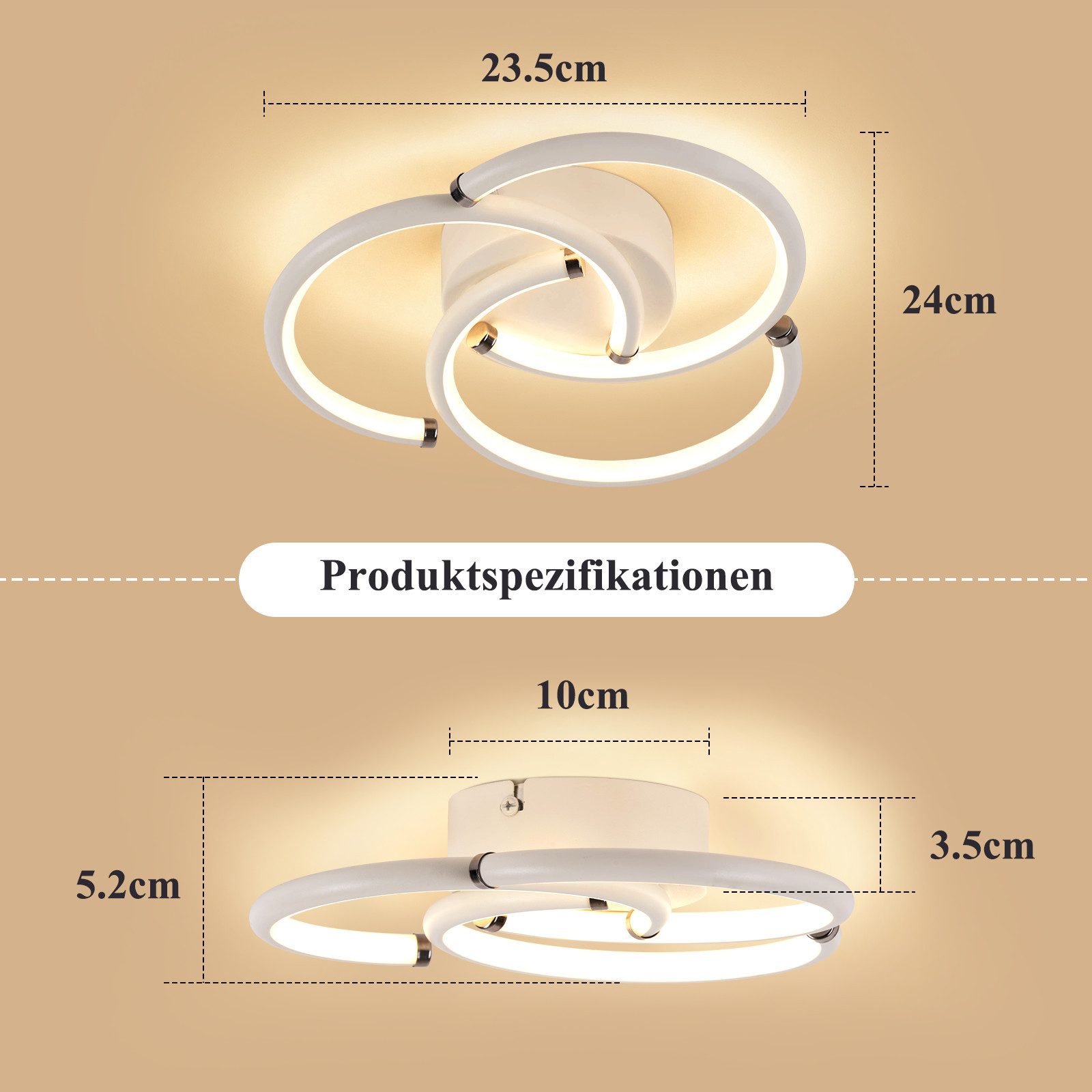Nettlife LED Deckenleuchte Schwarz/Weiß Modern Ring Deckenlampe Metall Rund Deckenbeleuchtung, 24W 3000K Deckenlampe für Schlafzimmer Wohnzimmer Küche Flur Büro