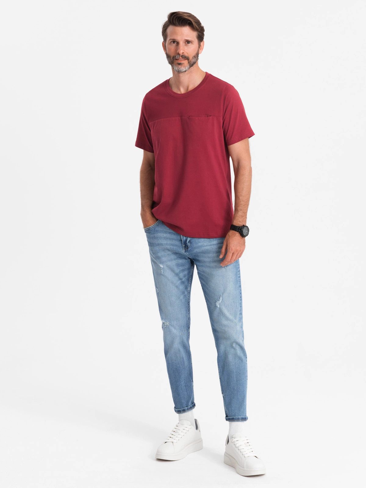 OMBRE T-Shirt Herren-T-Shirt LOOSE FIT mit Tasche