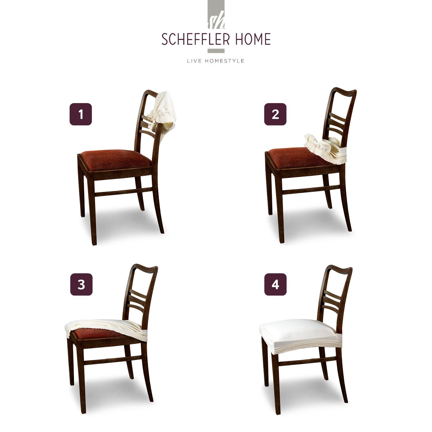 Marie Fleckenschutz Lotus HOMESTYLE sh Sitzbezug Creme und SCHEFFLER-HOME elastisch Stuhlbezug LIVE Effekt, mit