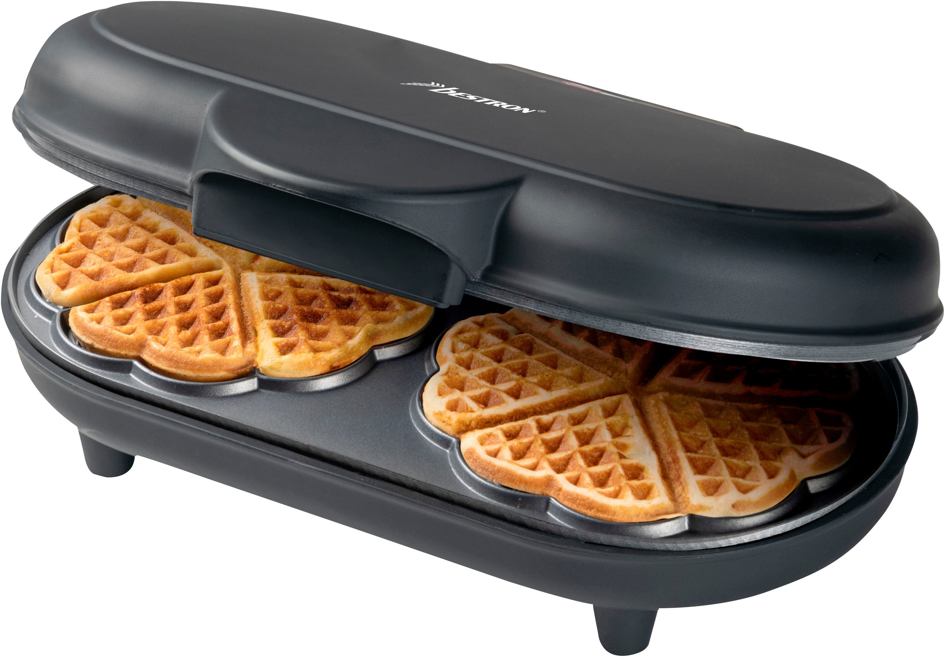 bestron Waffeleisen ADWM1000BL, 1200 W, Doppelwaffeleisen für klassische Herzwaffeln