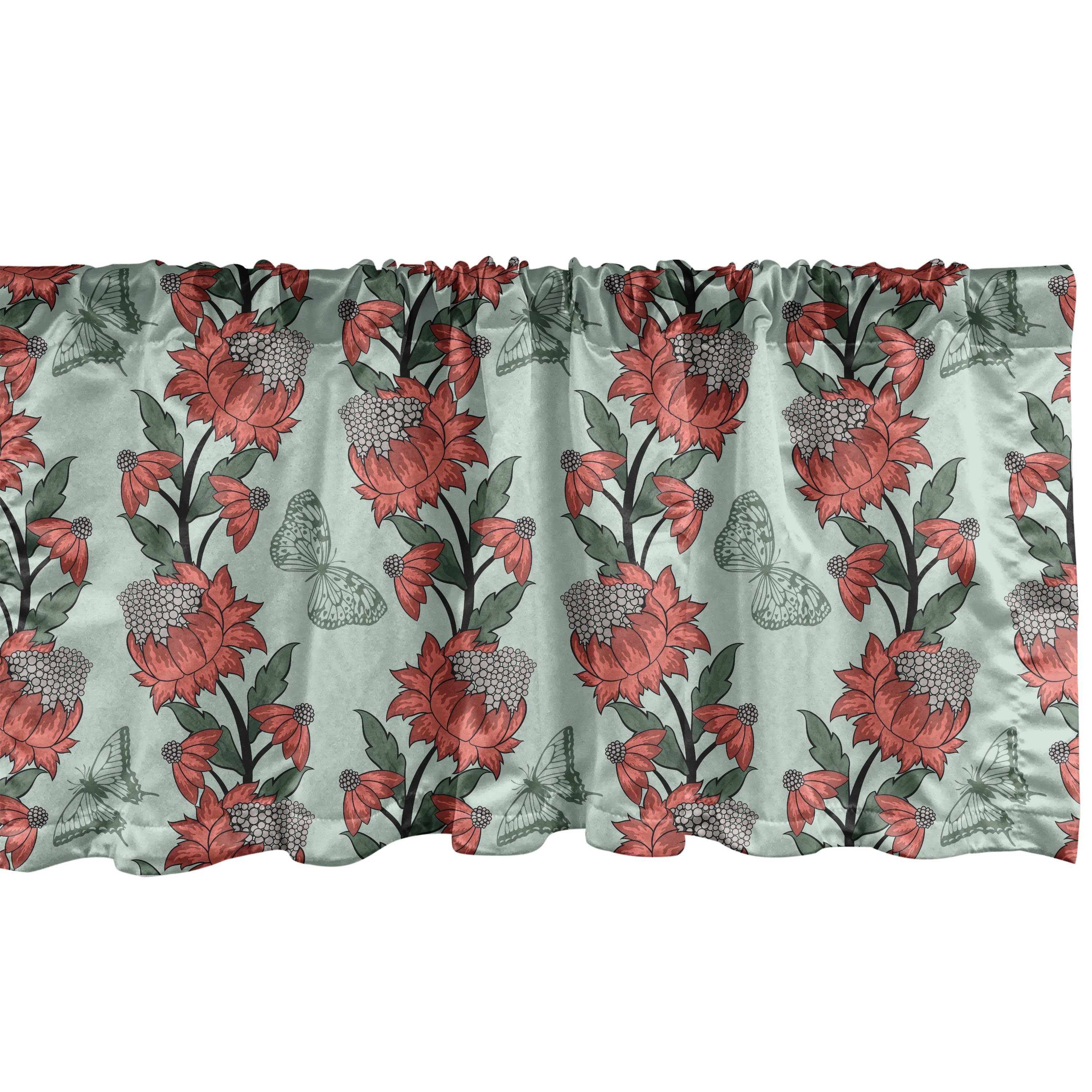 Scheibengardine Vorhang Volant für Küche Schlafzimmer Dekor mit Stangentasche, Abakuhaus, Microfaser, Blumen Blumen-Schmetterlings-Silhouetten
