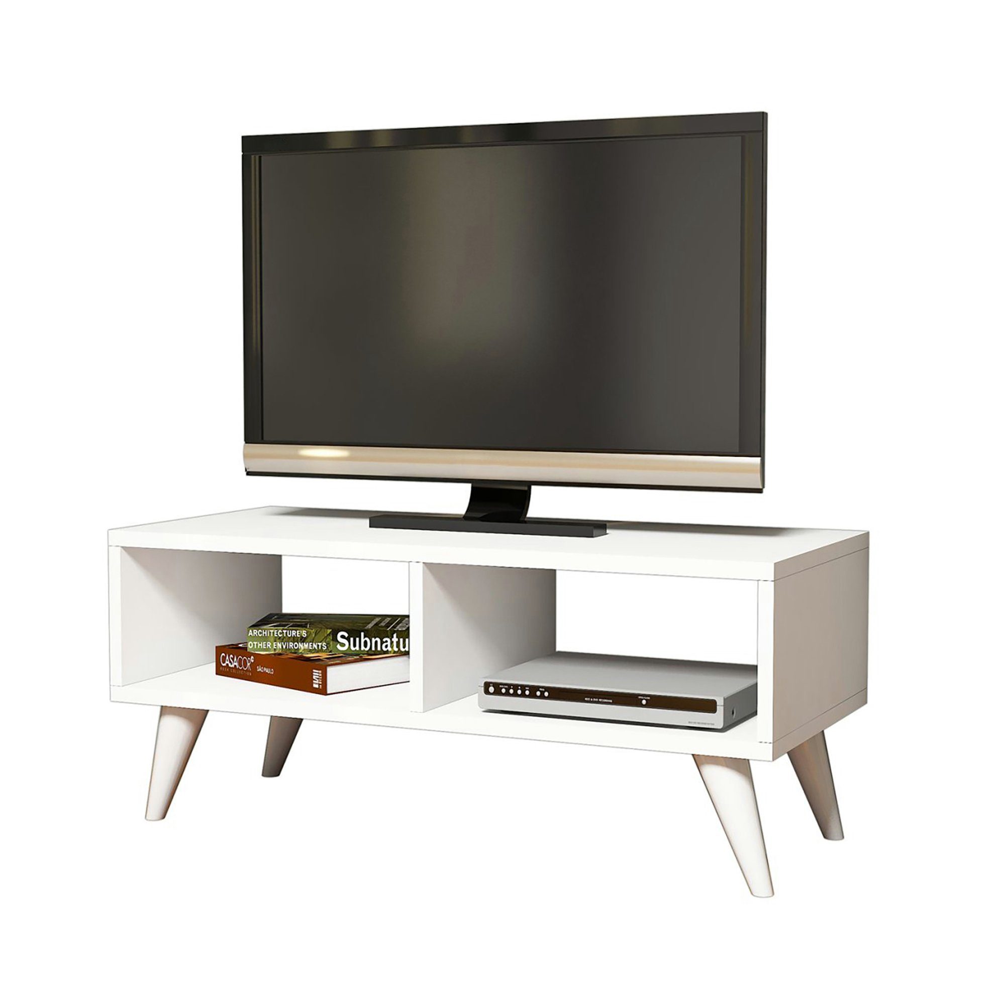 en.casa TV-Schrank Board TV Lowboard 35x90x35cm, Weiß 2 Ablagen, Aaskov