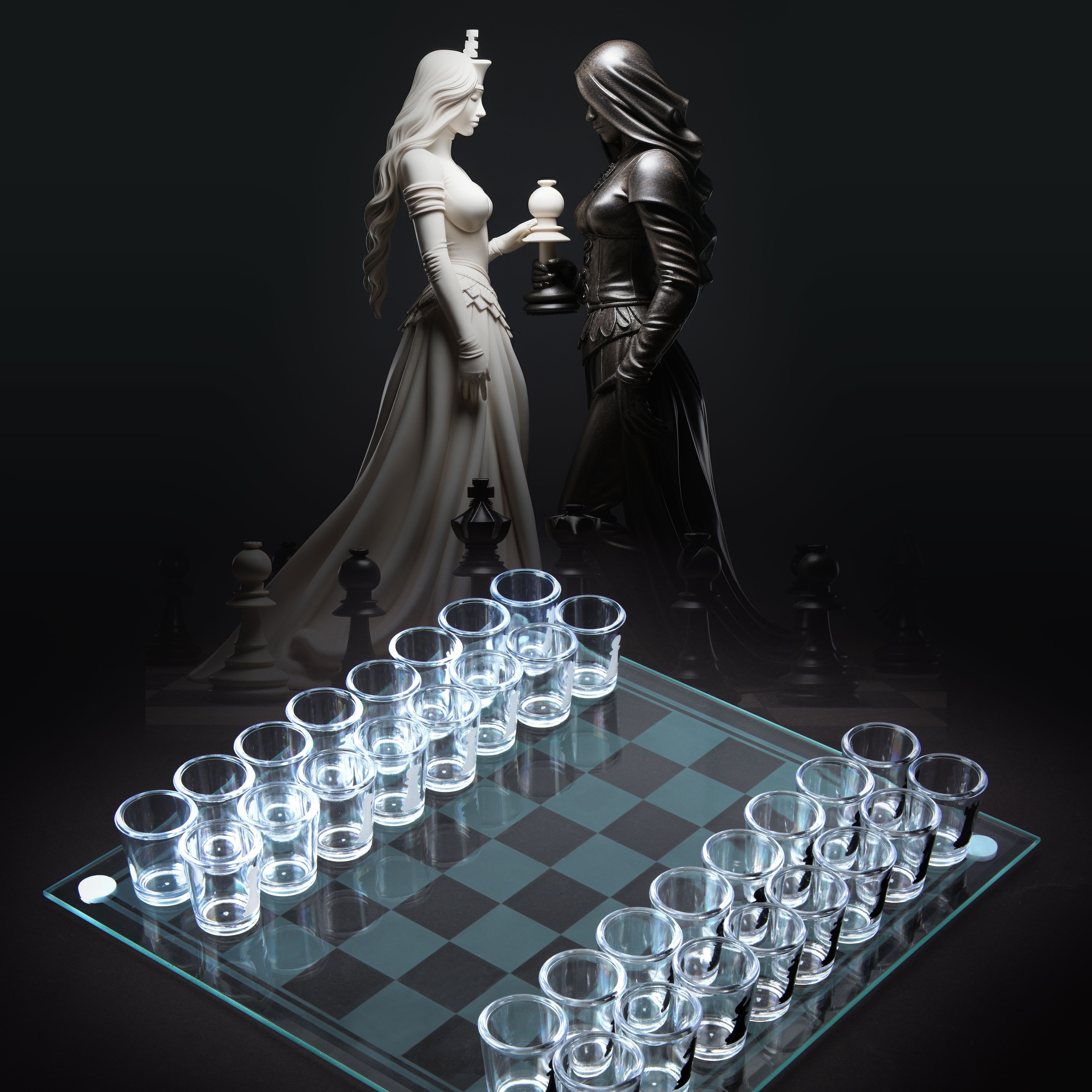 Goods+Gadgets Spiel Goods+Gadgets Schach Trinkspiel – Glas Partyspiel mit Shots Saufspiel, Glas Party Schach Trinkspiel