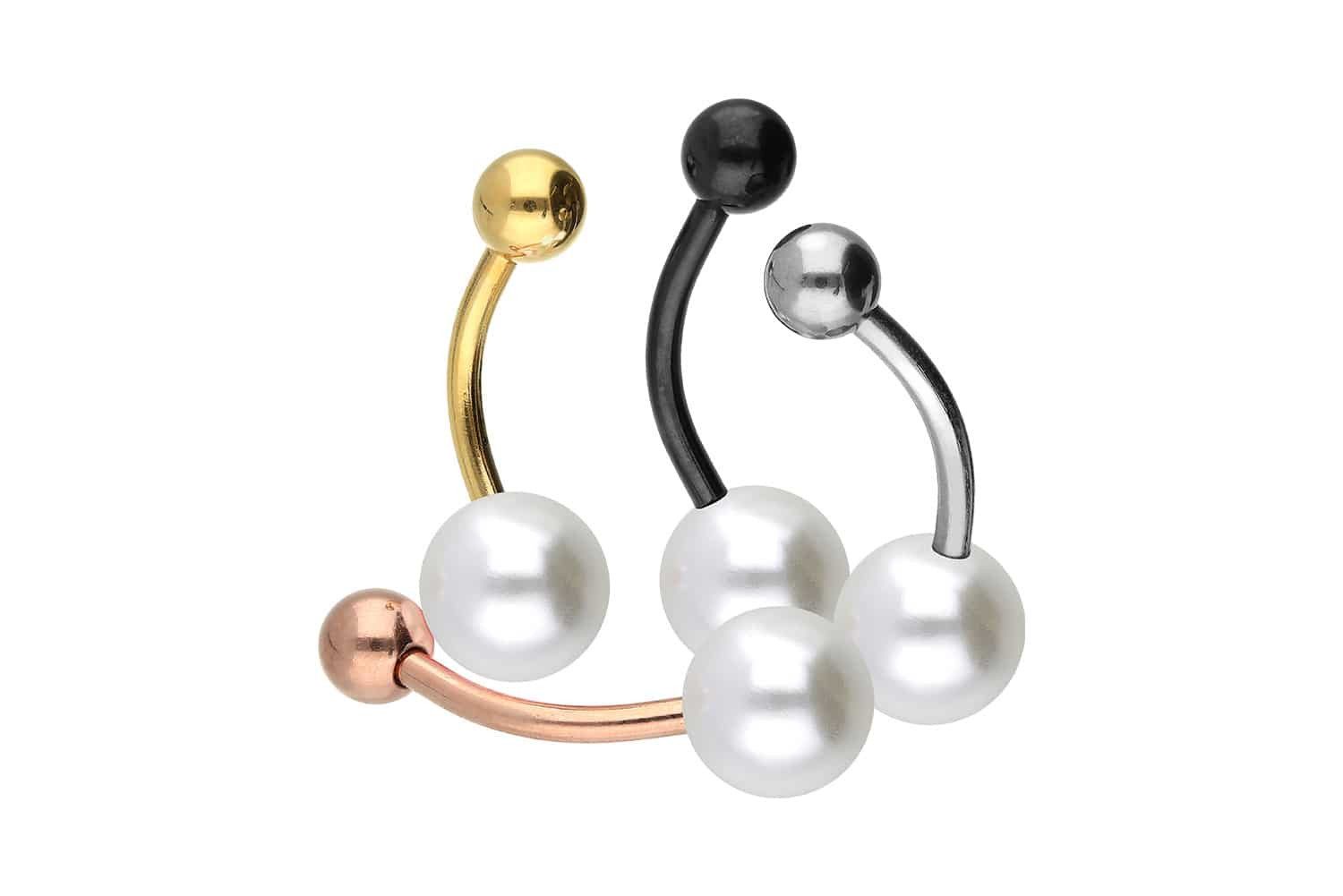 PIERCINGLINE Bauchnabelpiercing Chirurgenstahl Bananabell SYNTHETISCHE PERLE + CHIRURGENSTAHL-KUGEL (Bananabells, 1-tlg)