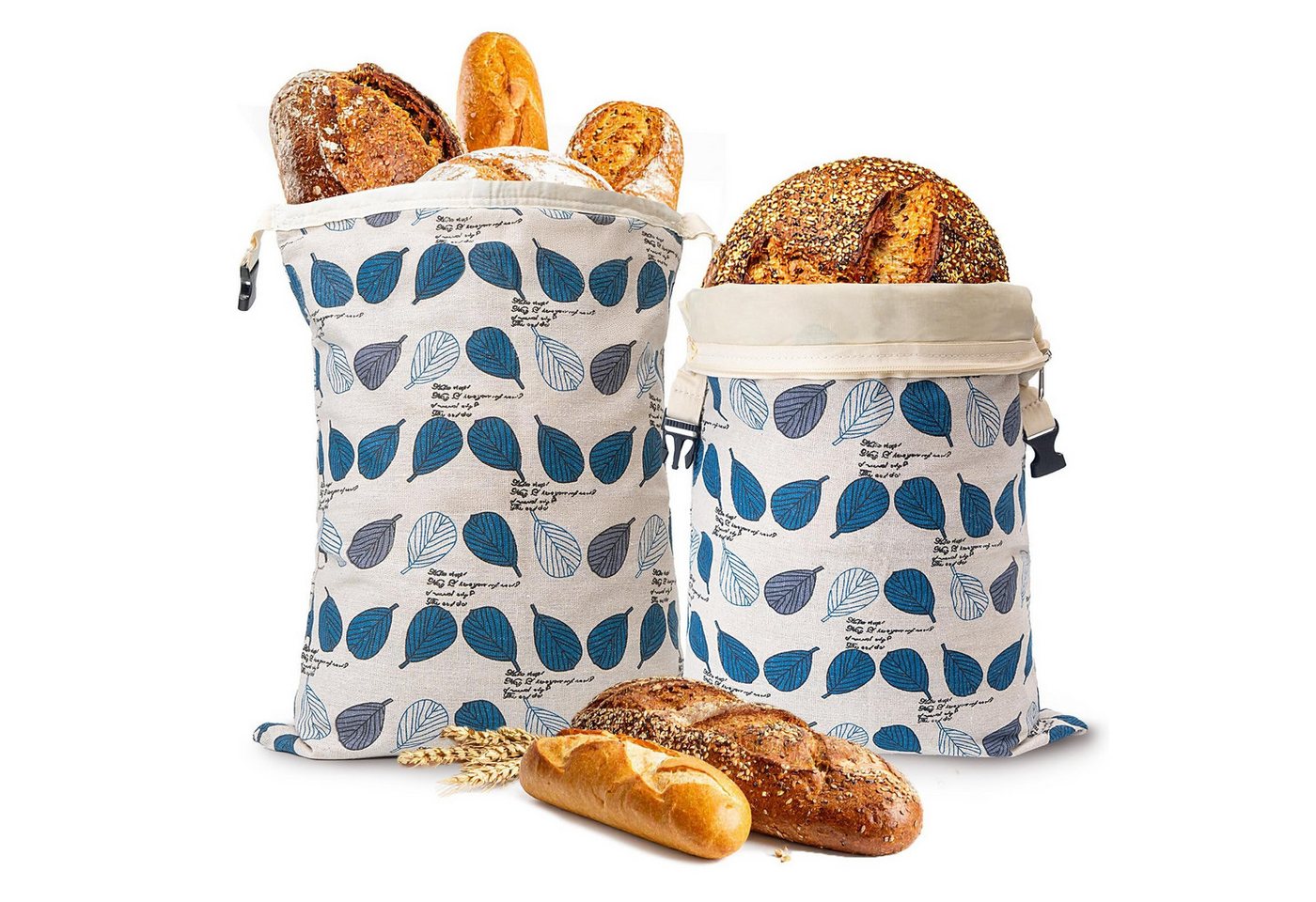 Diwzbyn Brottasche 2er-Set Brottaschen mit Blättermotiv aus Bienenwachs, 33 × 43 cm Brotlagerbeutel, Leinen-Brottasche, geeignet für Backwaren