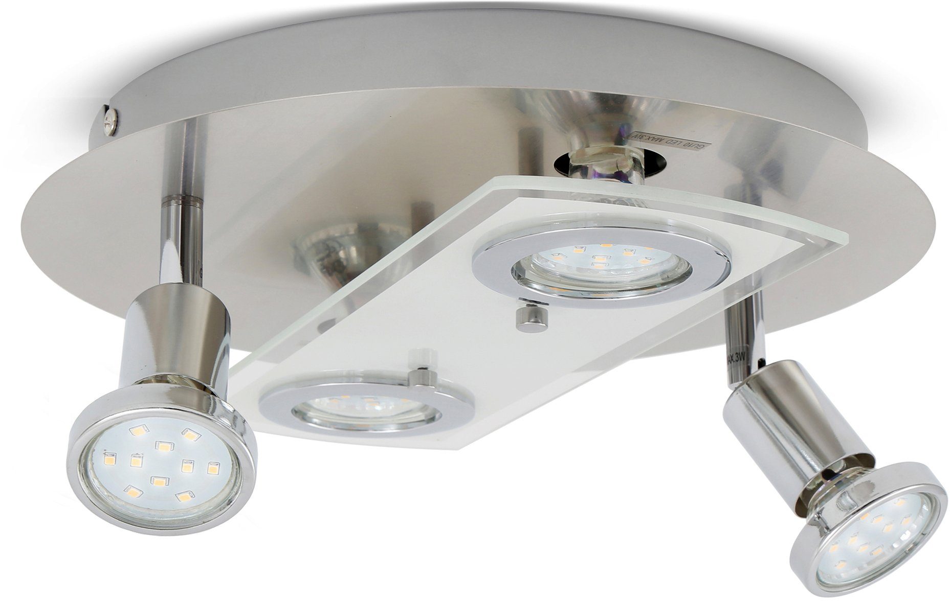 Schwenkbar, B.K.Licht 3W, IP20 GU10, LED-Deckenleuchte, Deckenspots GU10-Fassung, Leuchtmittel wechselbar, Warmweiße BK_DL1026 Lichtfarbe, Inkl. 250Lm, Warmweiß, 4x