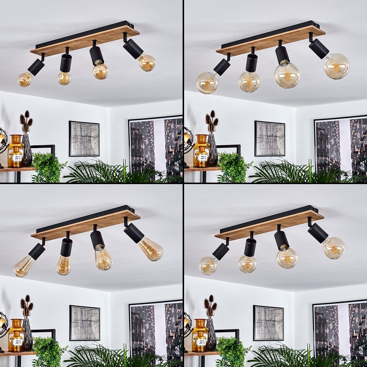 hofstein Deckenleuchte »Agnino« Deckenlampe aus Metall/Holz in Schwarz/Natur, ohne Leuchtmittel, mit verstellbaren Strahlern, 4xE27, Spot im Retro/Vintage Design