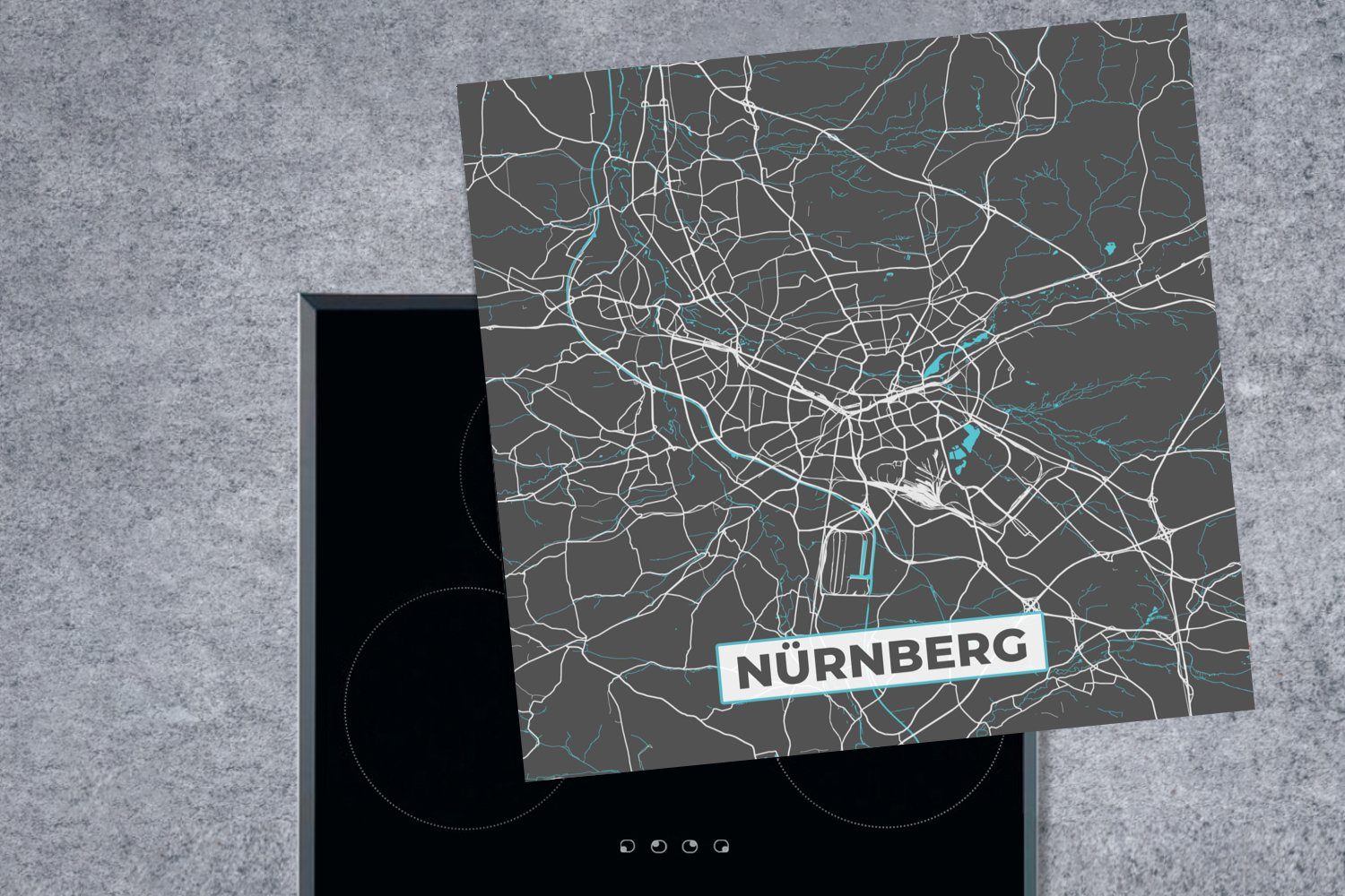 MuchoWow Herdblende-/Abdeckplatte Karte - Vinyl, Ceranfeldabdeckung, Deutschland - (1 Stadtplan Blau, cm, - Arbeitsplatte küche 78x78 Nürnberg für tlg), 