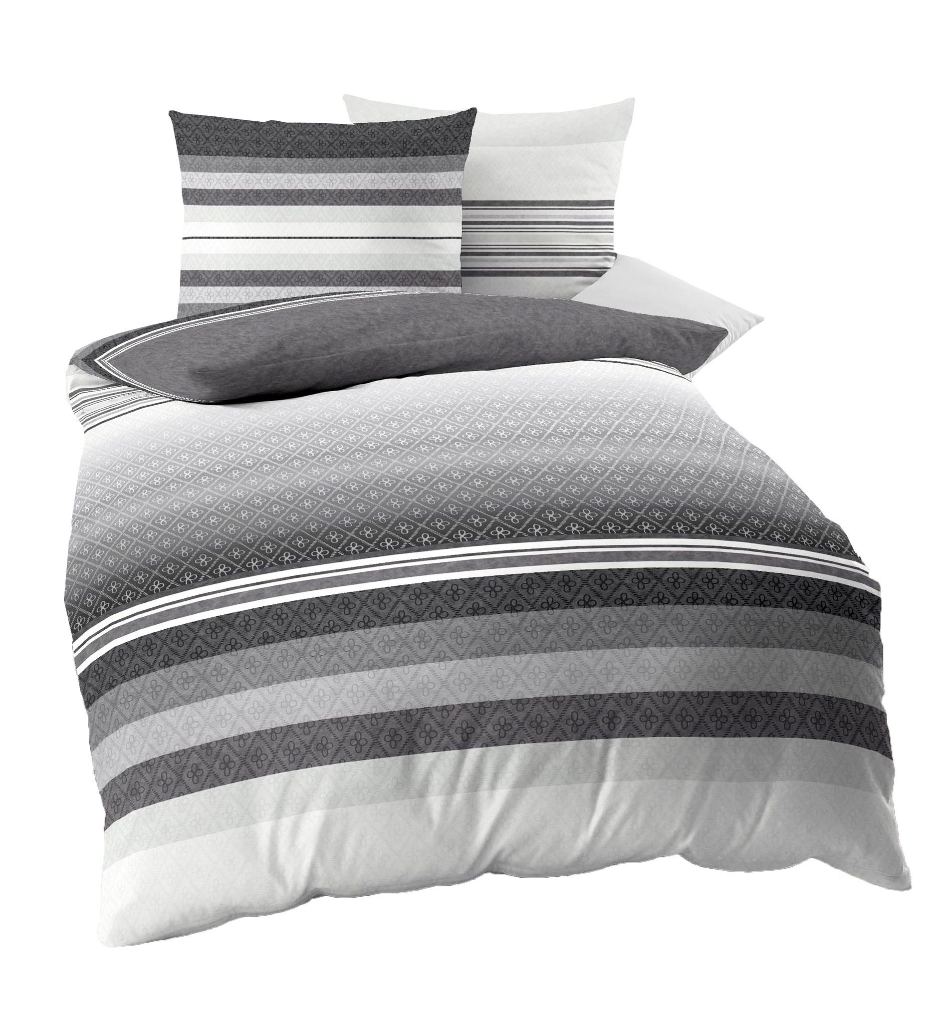 Kaeppel Bettwäsche Kaeppel Linon Renforcé Bettwäsche 2 tlg. Faible Grau Silber Anthrazit, Renforcé, 2 teilig, 135x200 / 155x220 cm, Streifen - Optik, elegante Ganzjahresbettwäsche